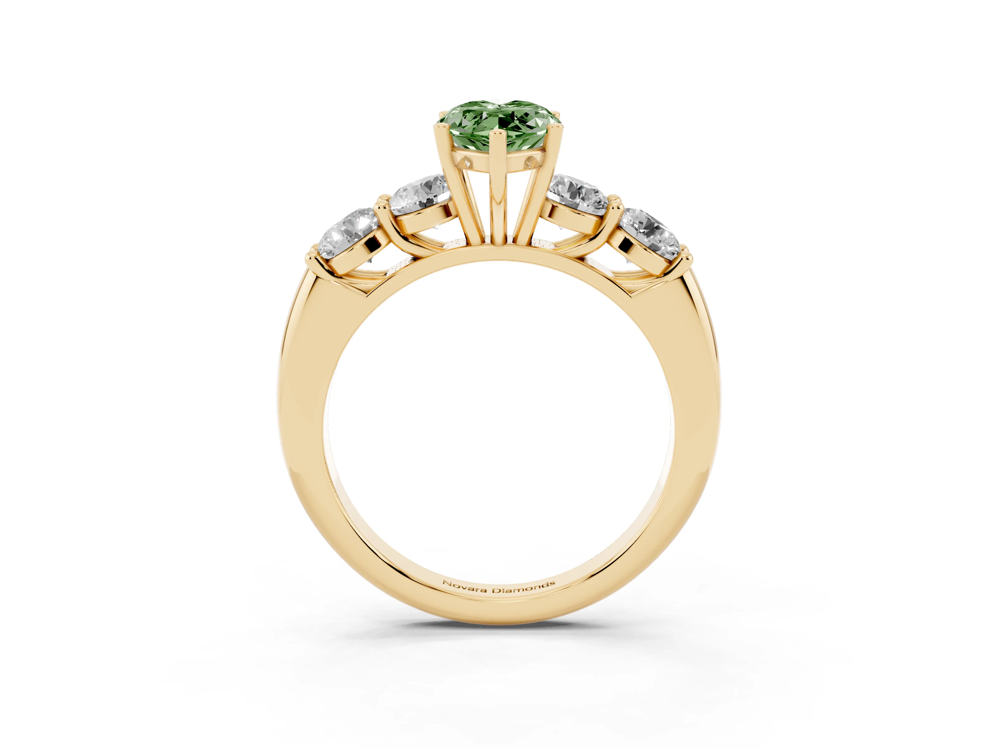 Fancy Green Marquise Cut Diamond Five-Stone Prong Set Ring Set in Yellow gold with Classic Band
