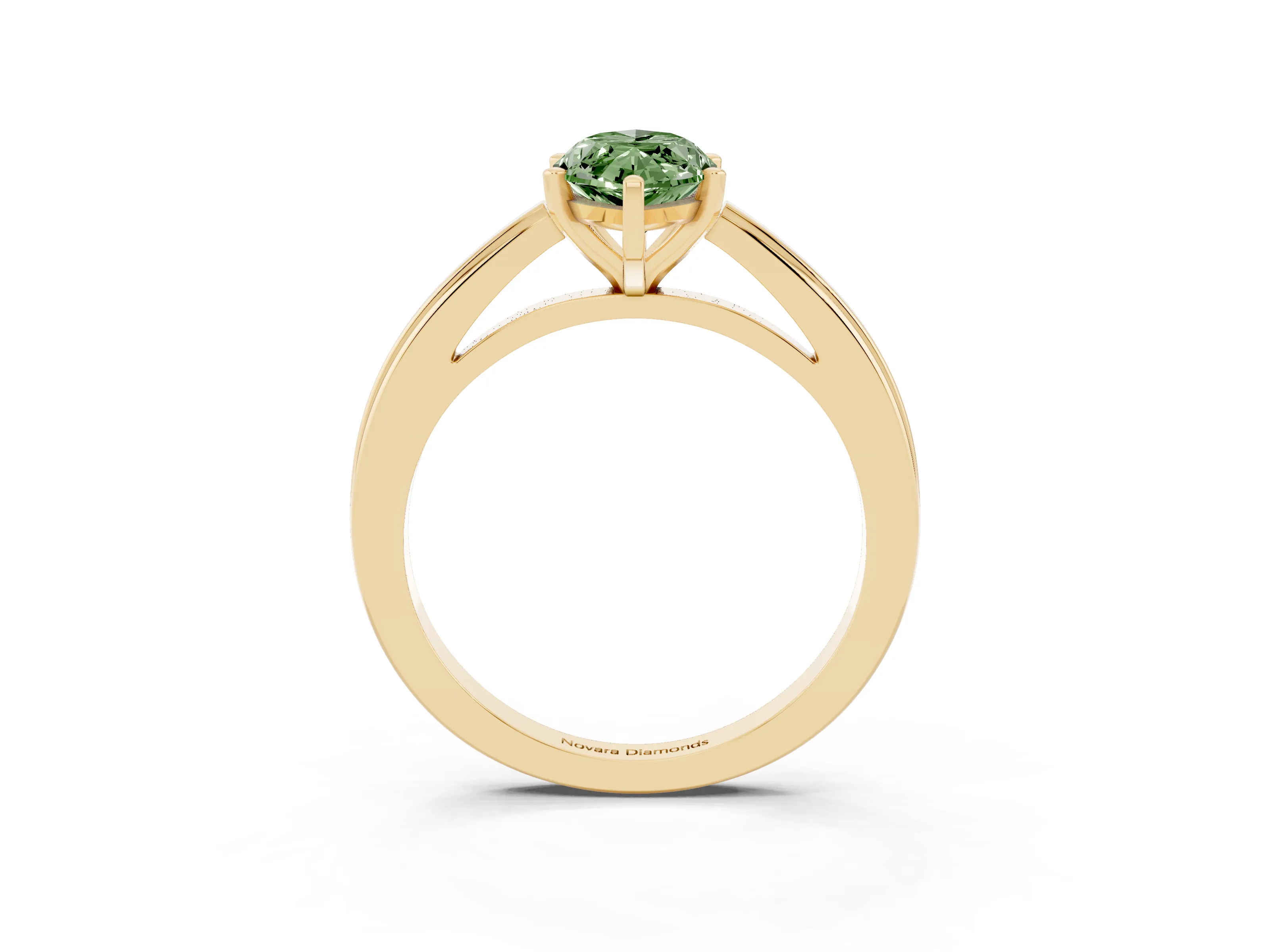Fancy Green Marquise Cut Diamond Solitaire Ring Set in Yellow gold with Prong Setting and Classic Band