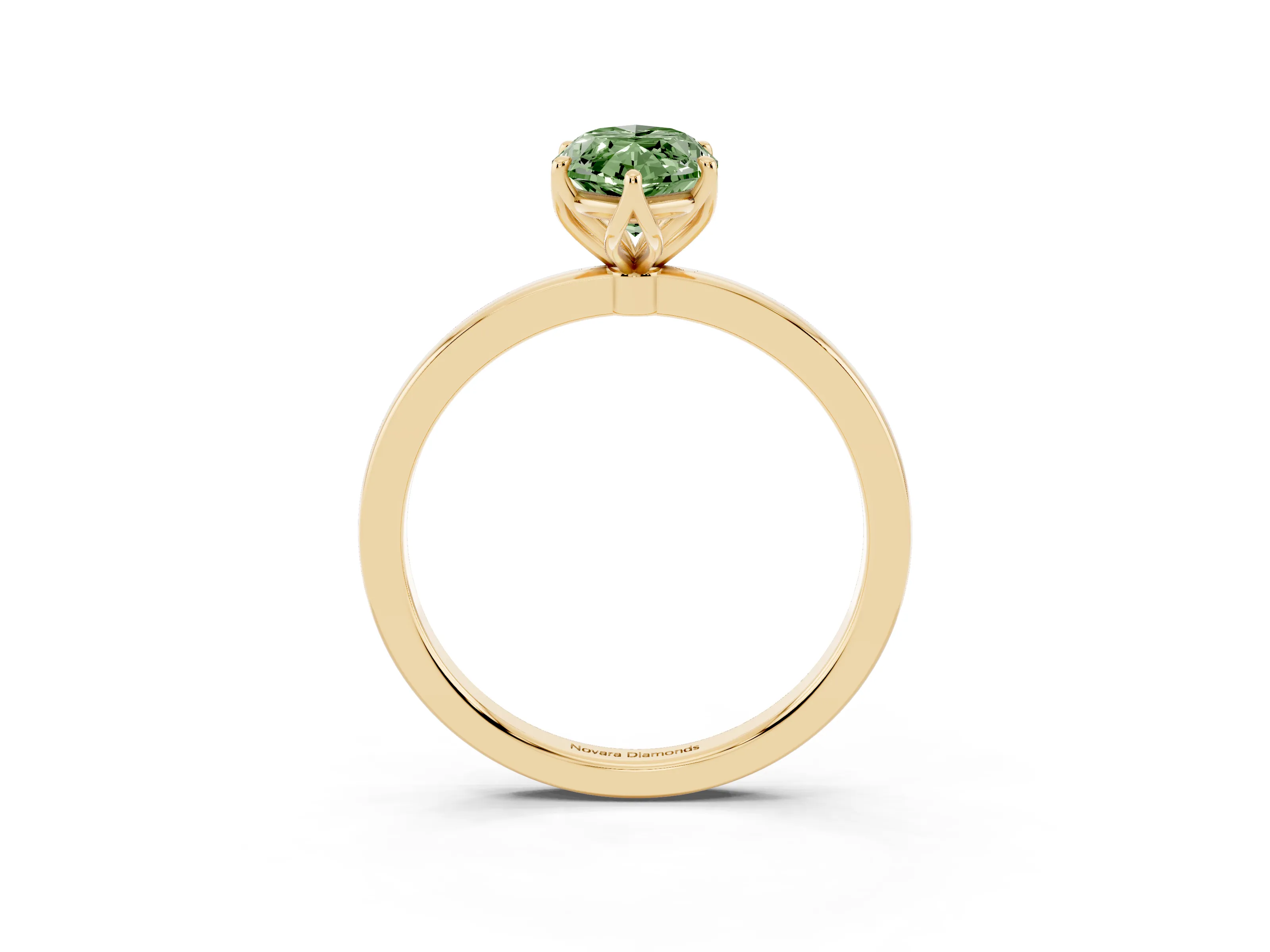 Fancy Green Marquise Cut Diamond Solitaire Ring Set in Yellow gold with Prong Setting and Thin Polished Band