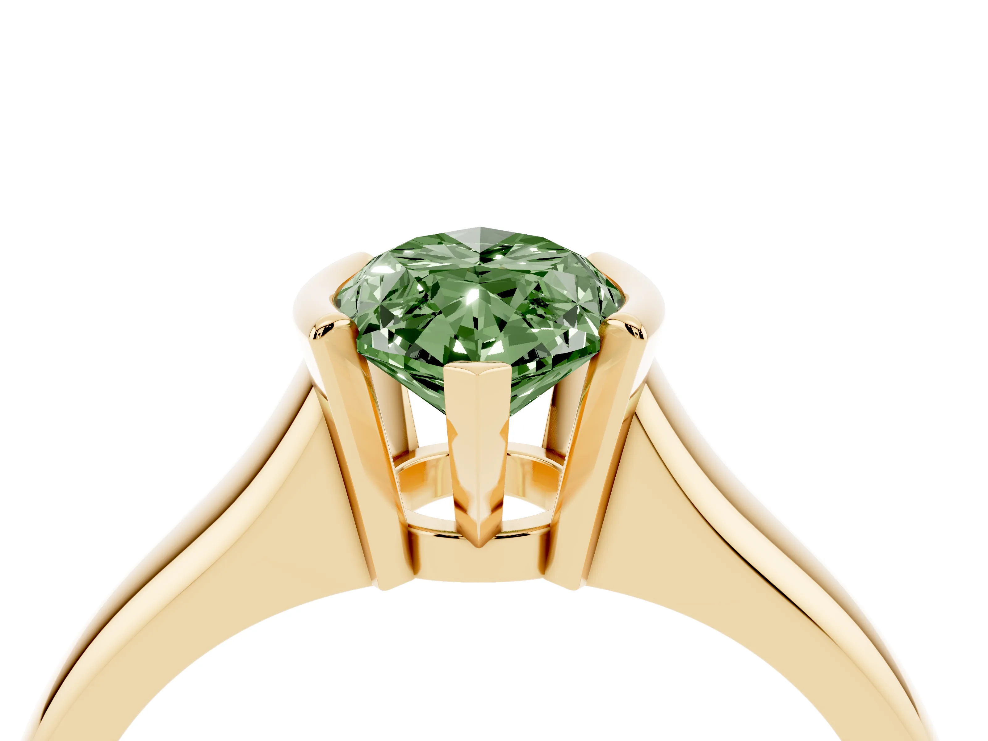 Fancy Green Marquise Cut Diamond Solitaire Tension Set Ring Set in Yellow gold with Split Shank Band