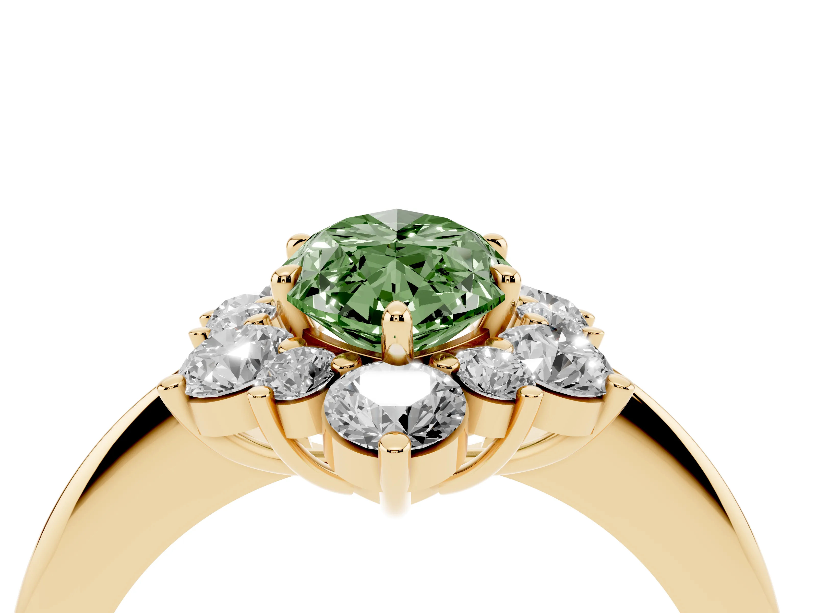 Fancy Green Marquise Cut Diamond Cluster Halo Ring Set in Yellow gold with Solitaire Band and Prong Setting