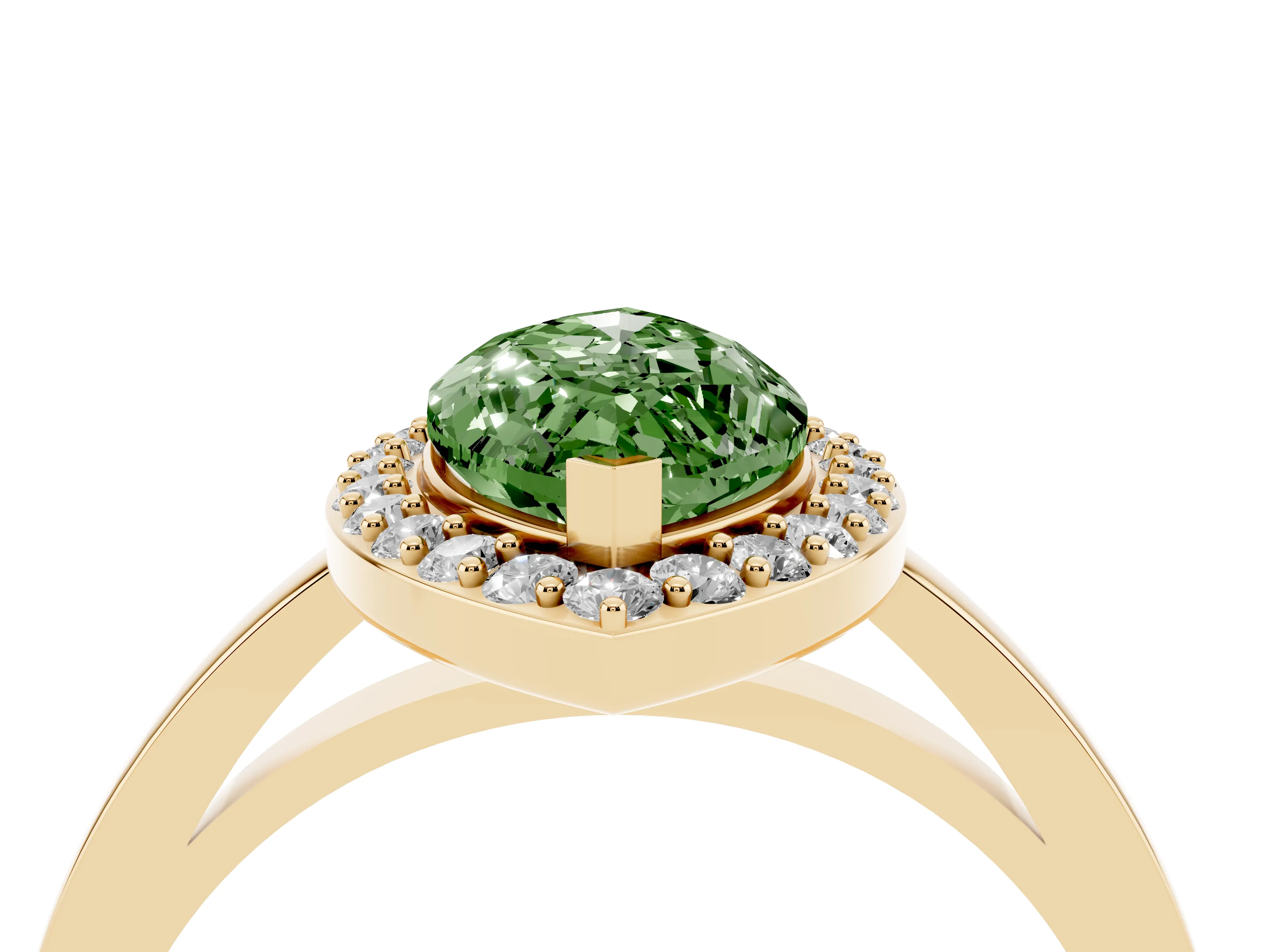 Fancy Green Marquise Cut Diamond Halo Ring Set in Yellow gold with Solitaire Band and Prong Setting