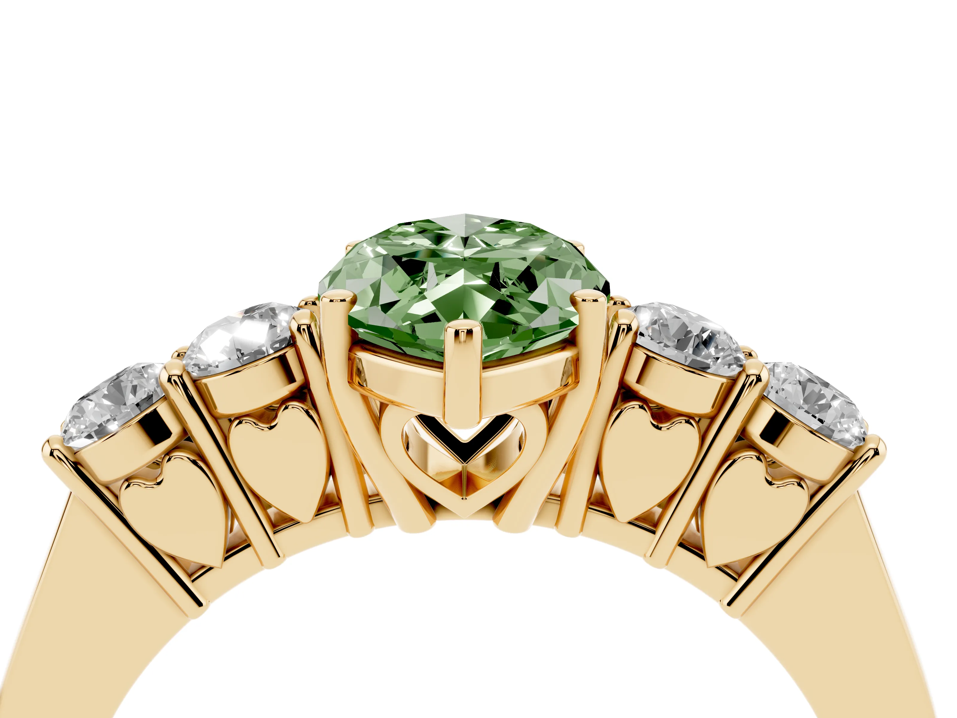 Fancy Green Marquise Cut Diamond Five-Stone Prong Set Band Ring Set in Yellow gold with Polished Band