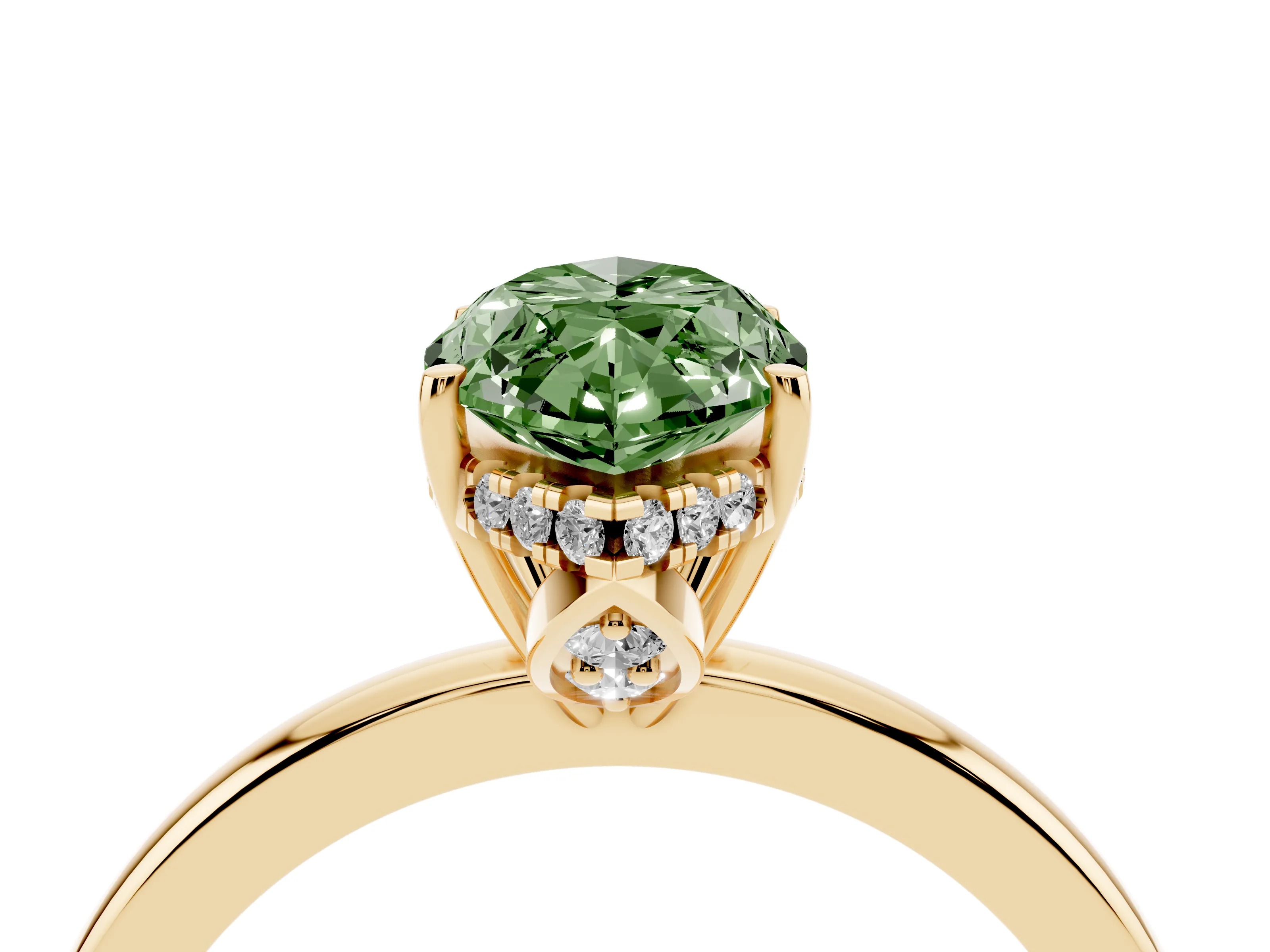 Fancy Green Marquise Cut Diamond Solitaire Ring Set in Yellow gold with Plain Band and Prong Setting
