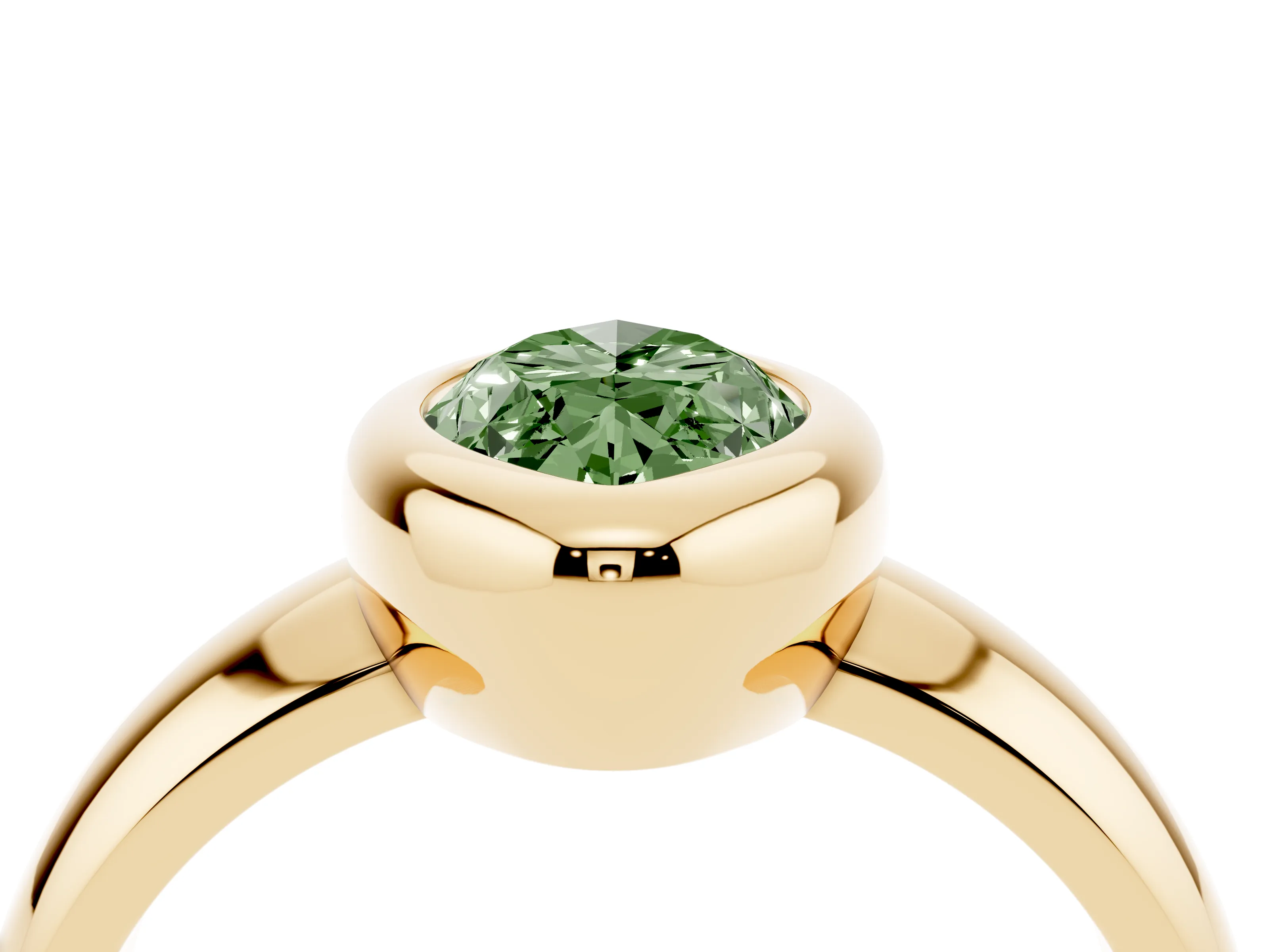 Fancy Green Bezel Set Marquise Cut Diamond Solitaire Ring Set in Yellow gold with Wide Band