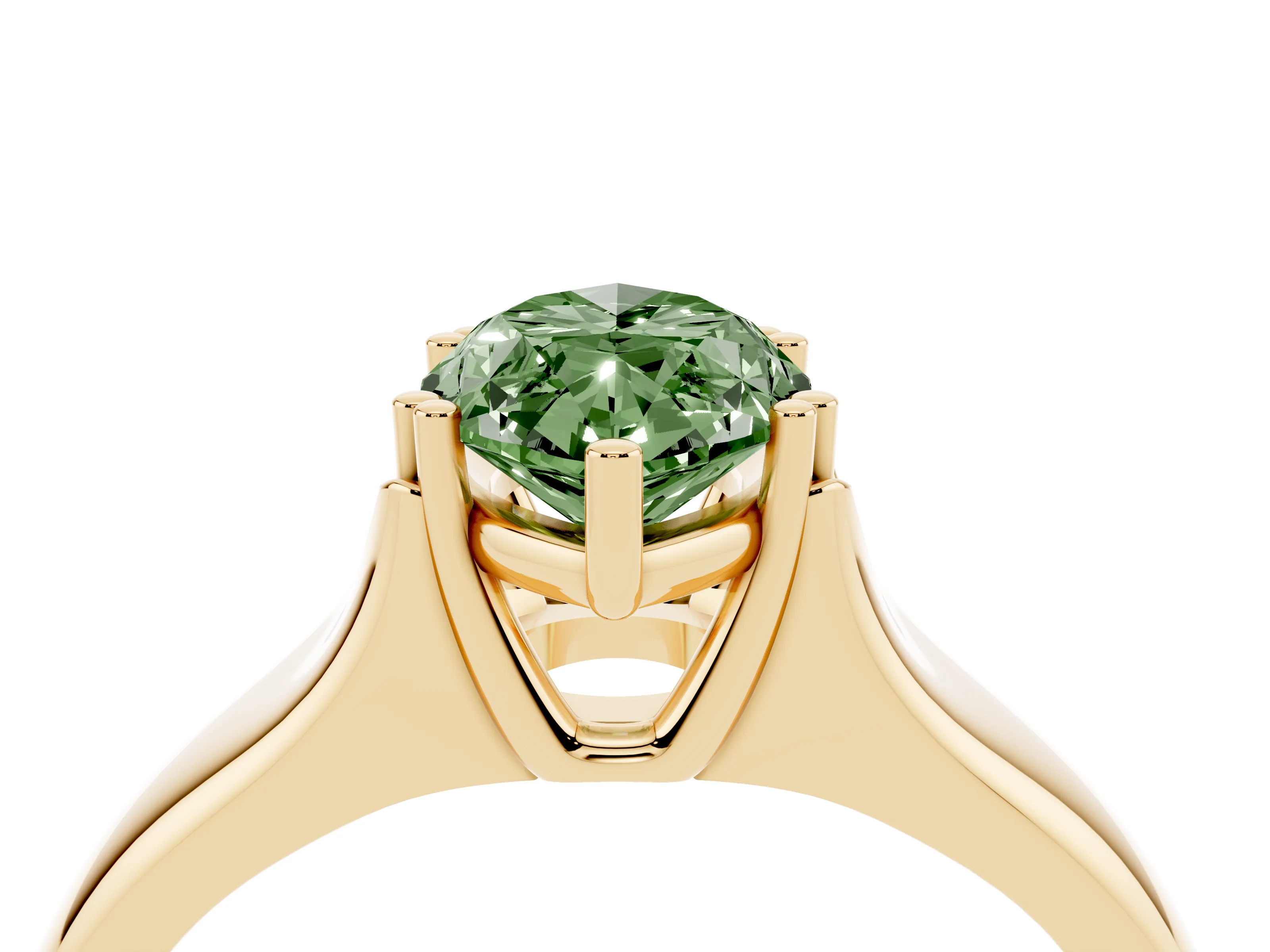 Fancy Green Marquise Cut Diamond Solitaire Ring Set in Yellow gold with Wide Band and Prong Setting