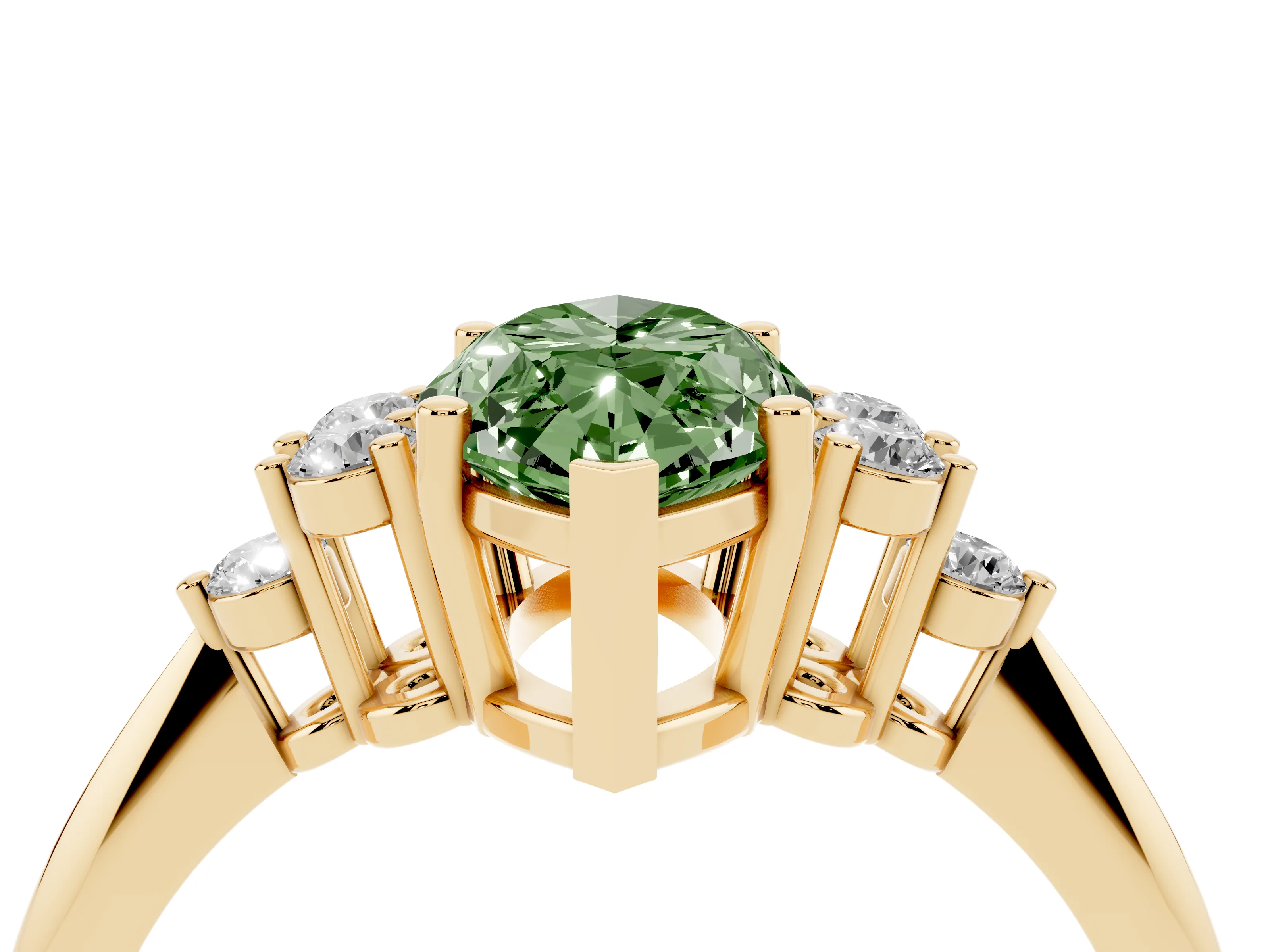 Fancy Green Marquise Cut Diamond Cluster Ring Set in Yellow gold with Plain Band and Prong Setting
