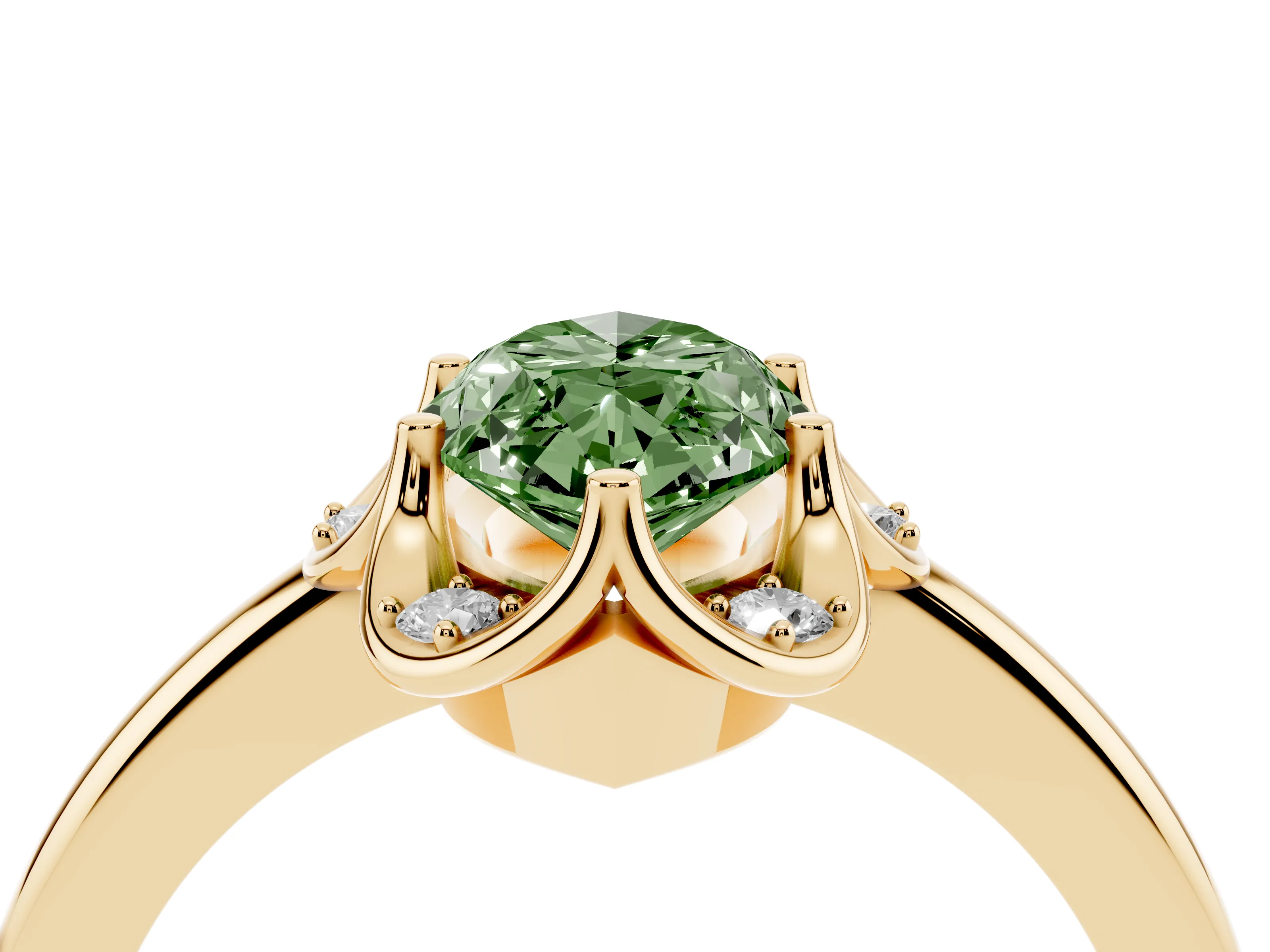 Fancy Green Marquise Cut Diamond Round Cluster Halo Ring Set in Yellow gold with Solitaire Band and Prong Setting