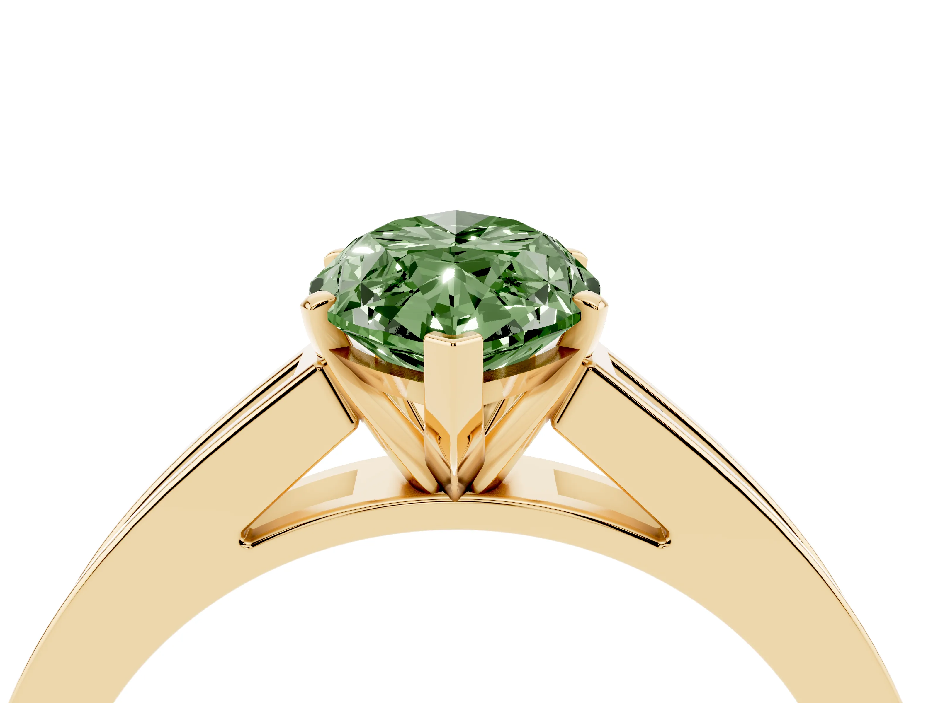 Fancy Green Marquise Cut Diamond Solitaire Ring Set in Yellow gold with Channel-Set Band and Prong Setting