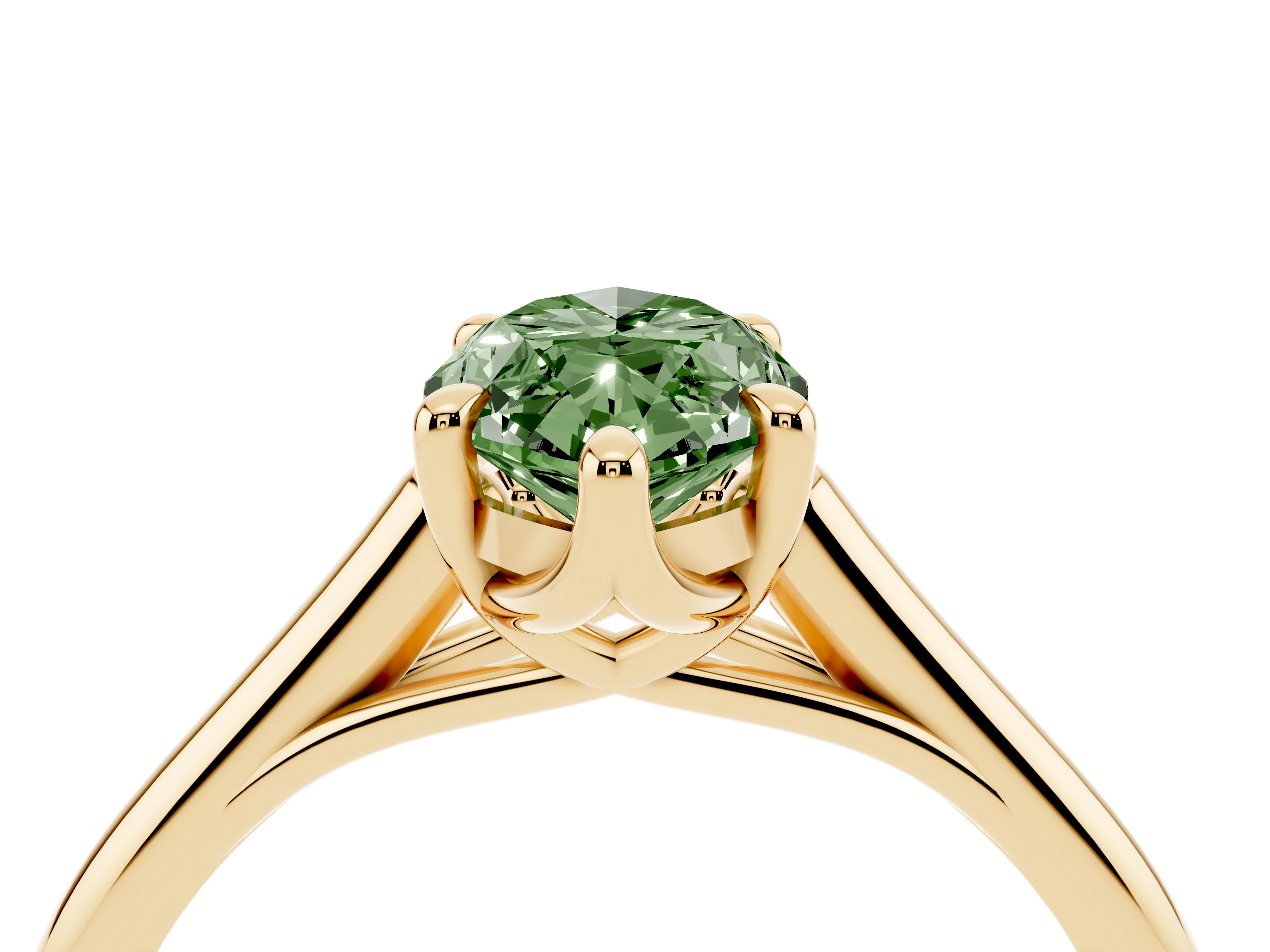 Fancy Green Marquise Cut Diamond Solitaire Engagement Ring Set in Yellow gold with Prong Setting and Plain Classic Band