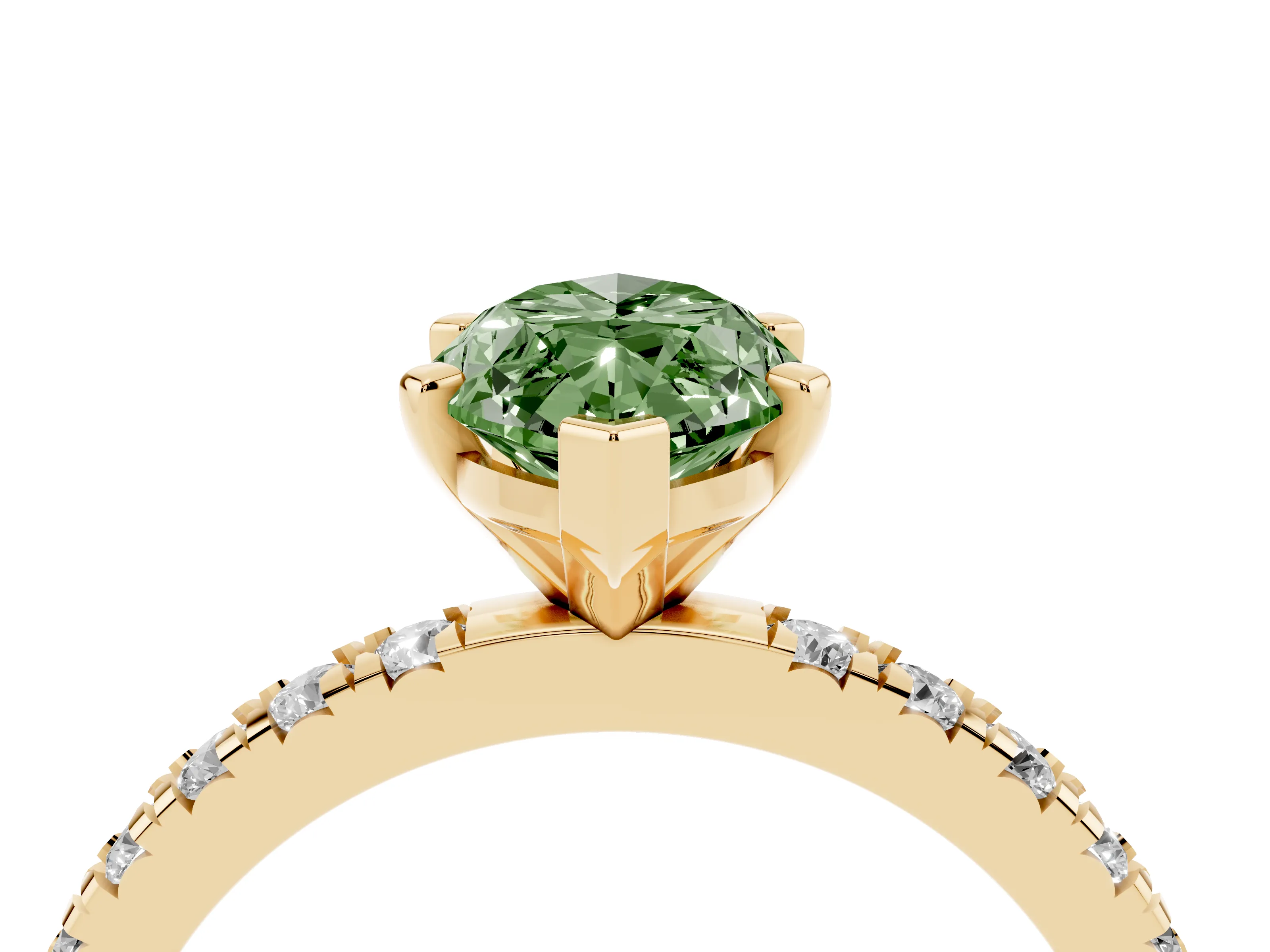 Fancy Green Marquise Cut Diamond Pavé Band Solitaire Set in Yellow gold with Prong Setting
