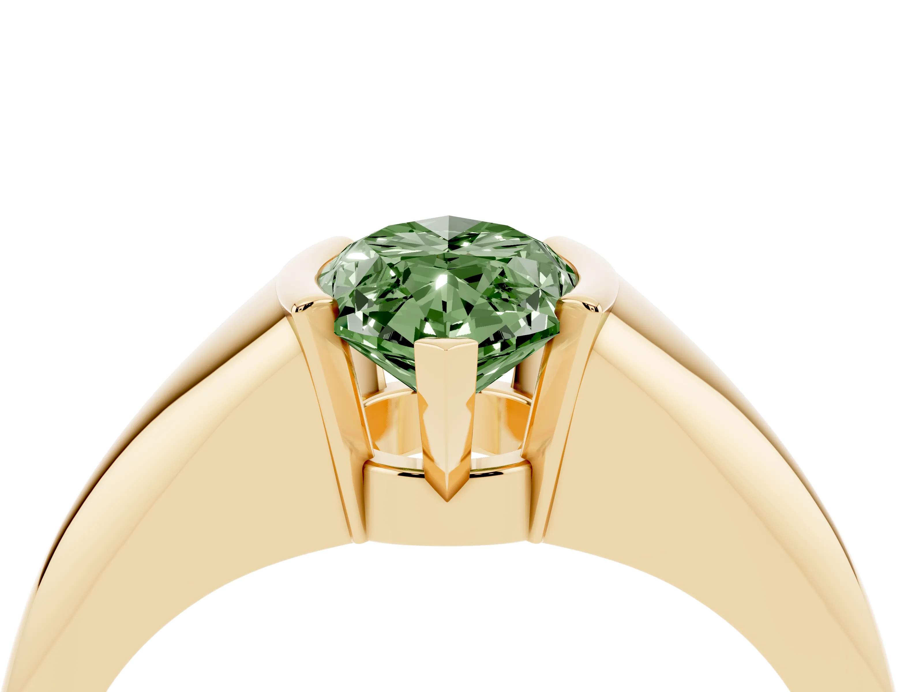 Fancy Green Marquise Cut Diamond Solitaire Tension Set Ring Set in Yellow gold