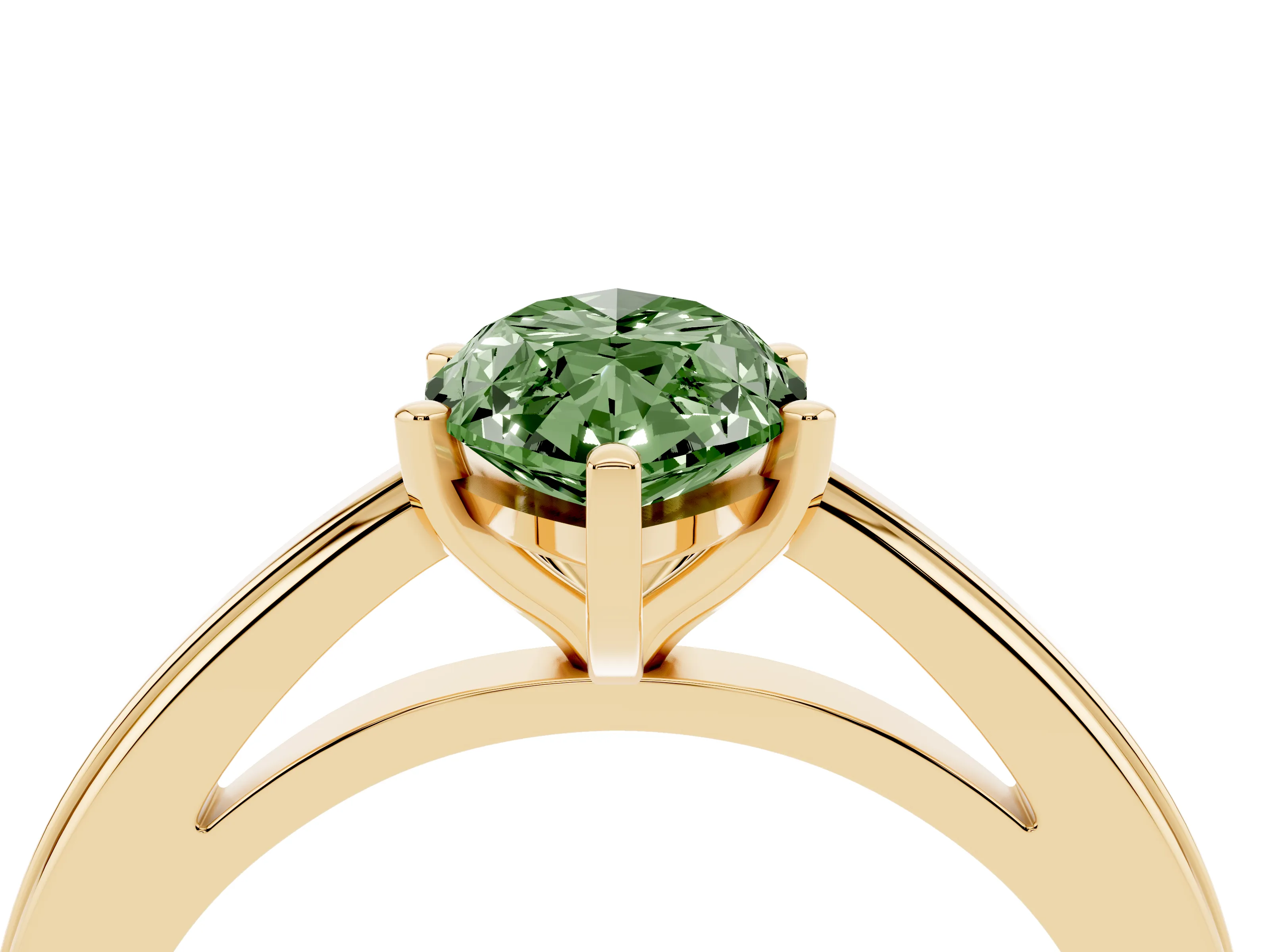 Fancy Green Marquise Cut Diamond Solitaire Ring Set in Yellow gold with Prong Setting and Classic Band