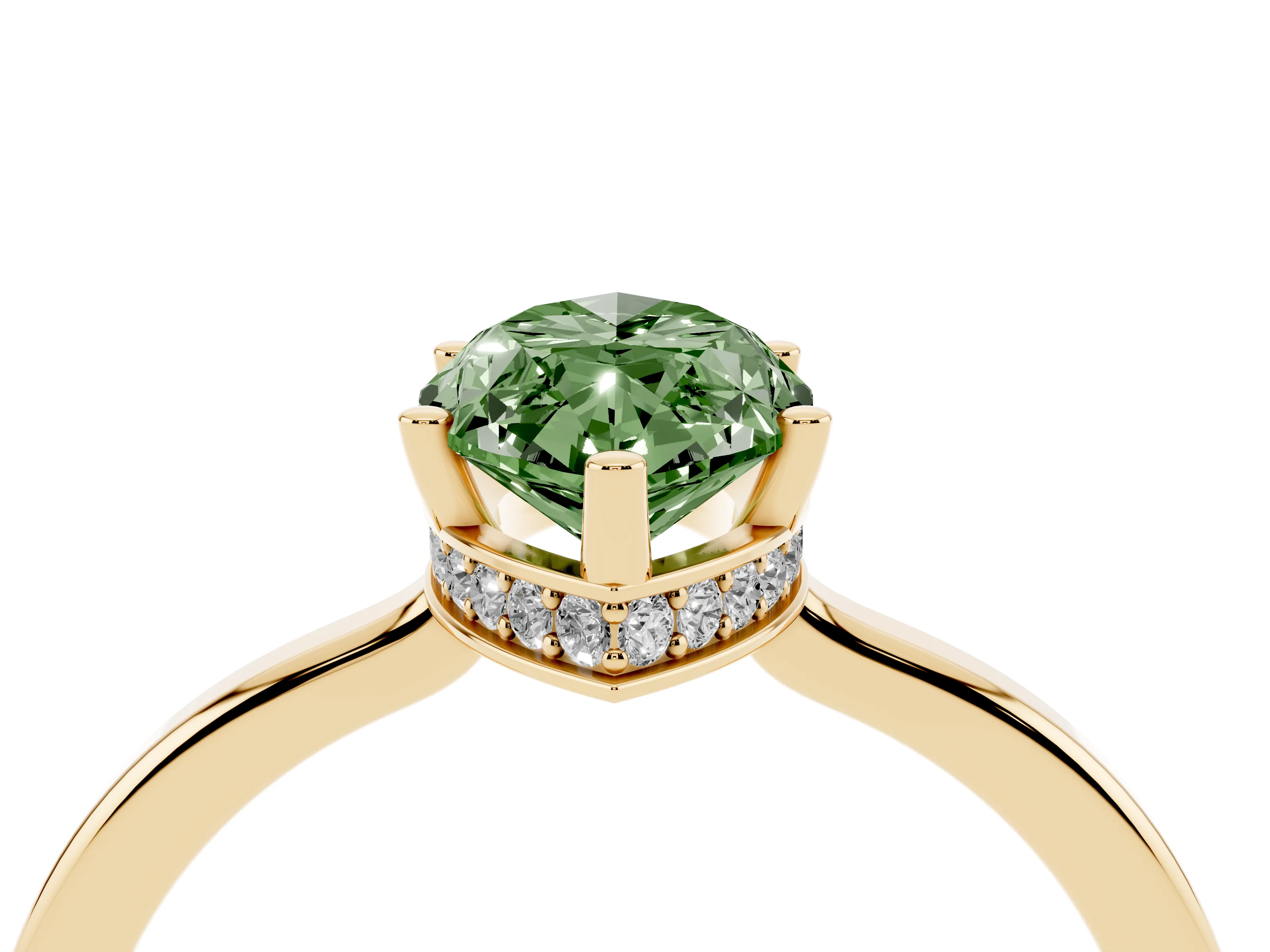 Fancy Green Marquise Cut Diamond Solitaire Engagement Ring Set in Yellow gold with Prong Setting on a Plain Band
