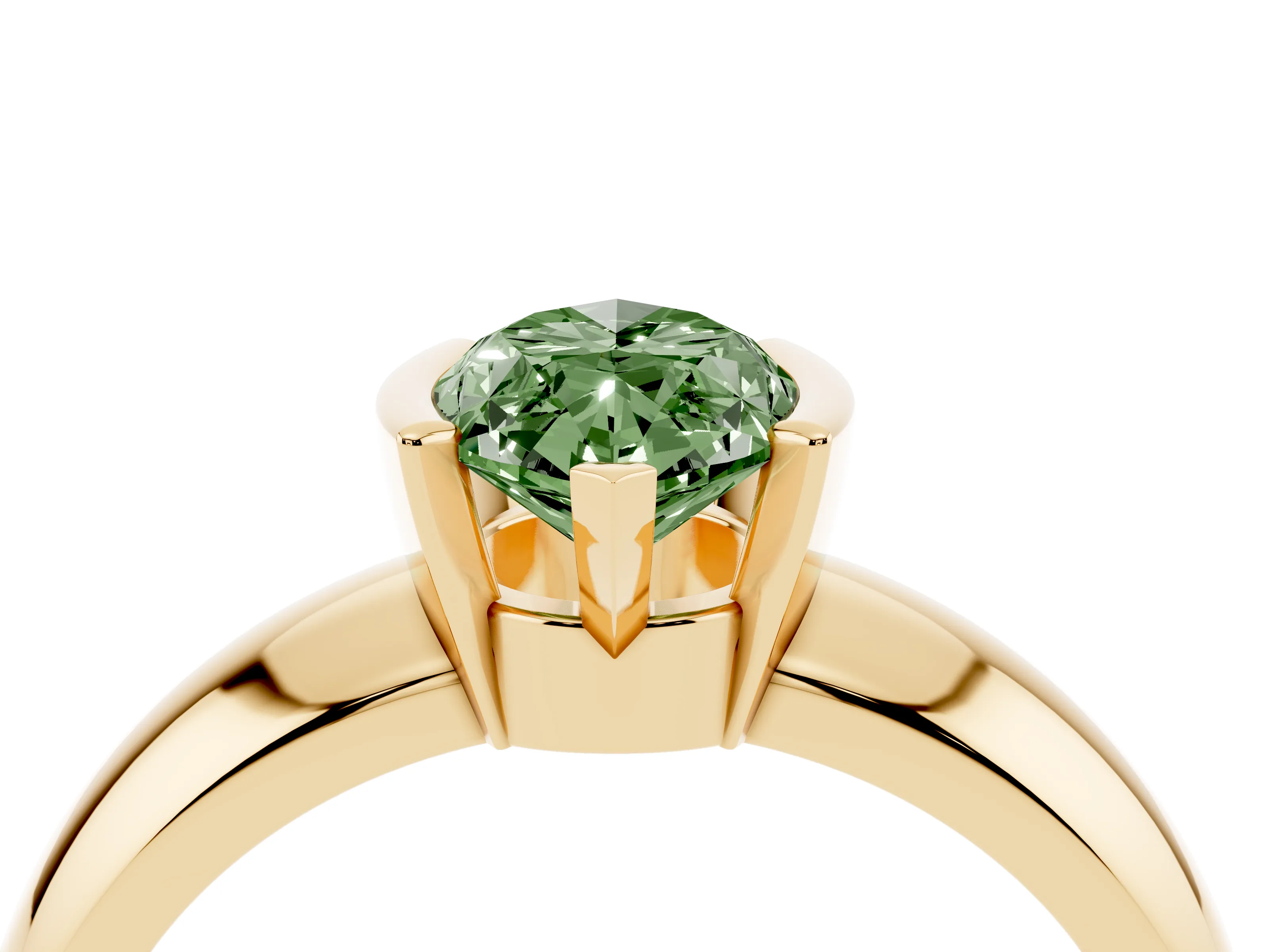 Fancy Green Marquise Cut Diamond Solitaire Tension Set Ring Set in Yellow gold with Wide Band