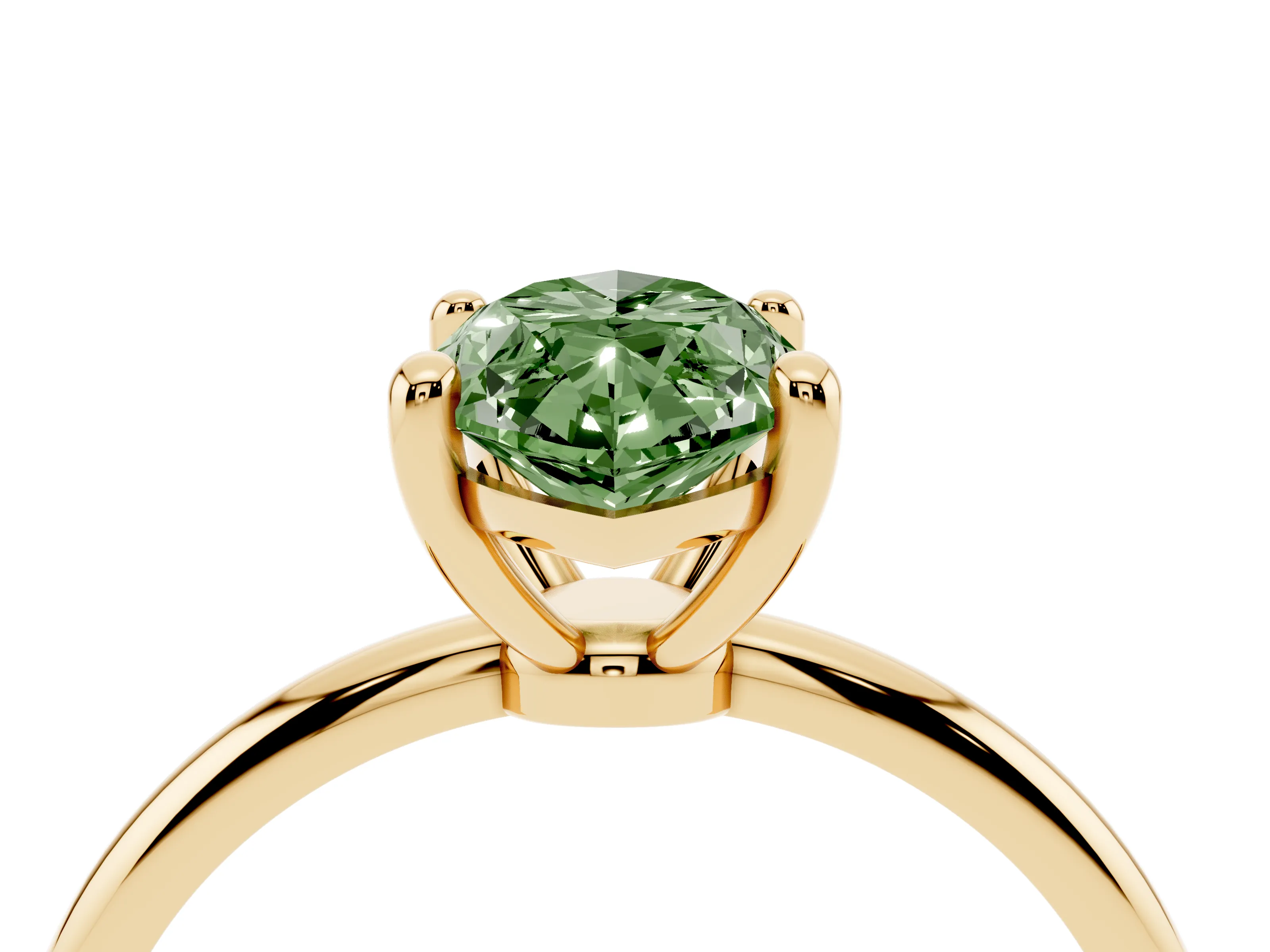 Fancy Green Marquise Cut Diamond Solitaire Ring Set in Yellow gold with Secure Prong Setting on a Classic Band
