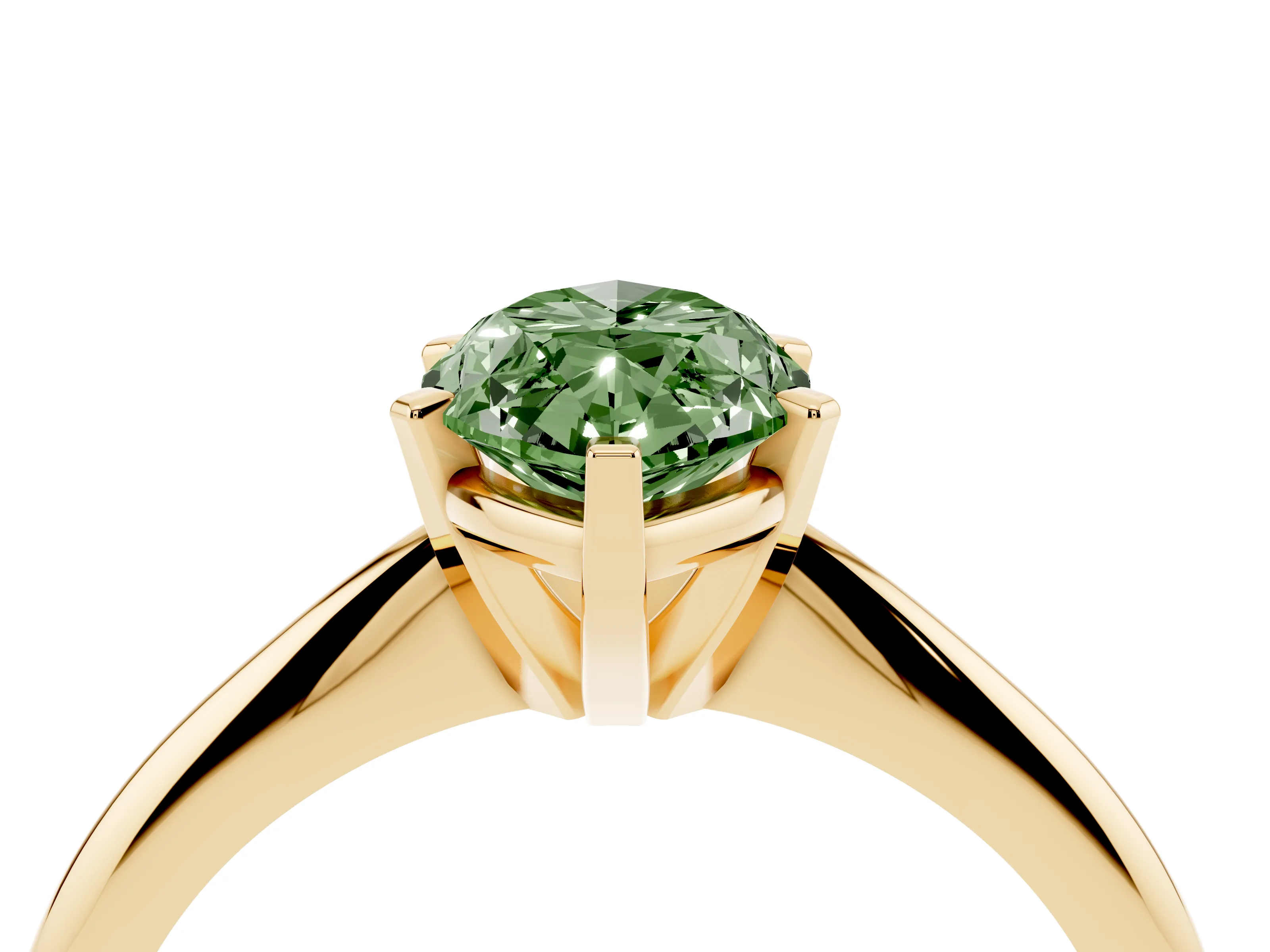 Fancy Green Marquise Cut Diamond Solitaire Ring Set in Yellow gold with Prong Setting on a Plain Round Band