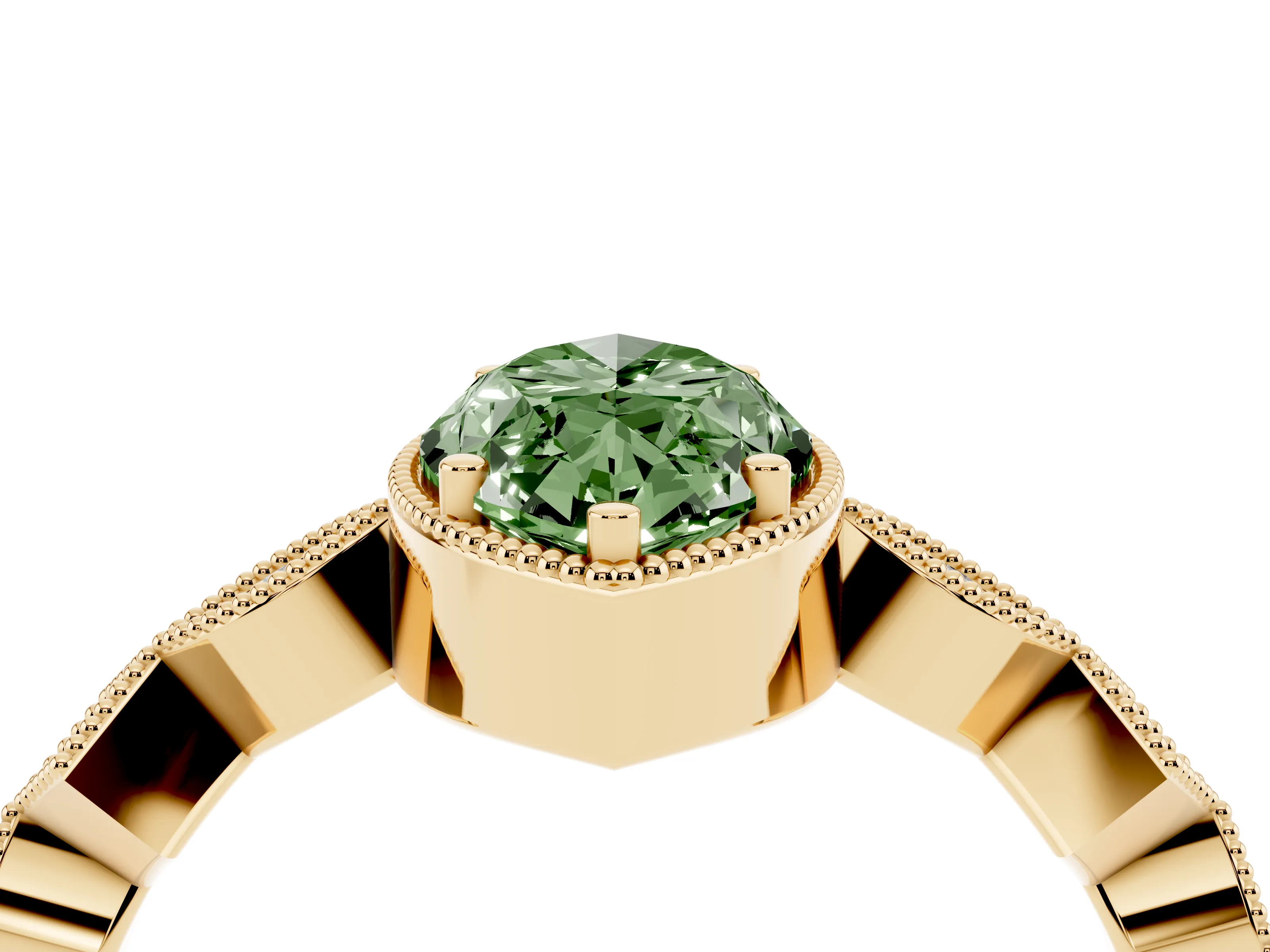 Fancy Green Marquise Cut Diamond Milgrain Marquise Twist Band Ring Set in Yellow gold with Prong Setting
