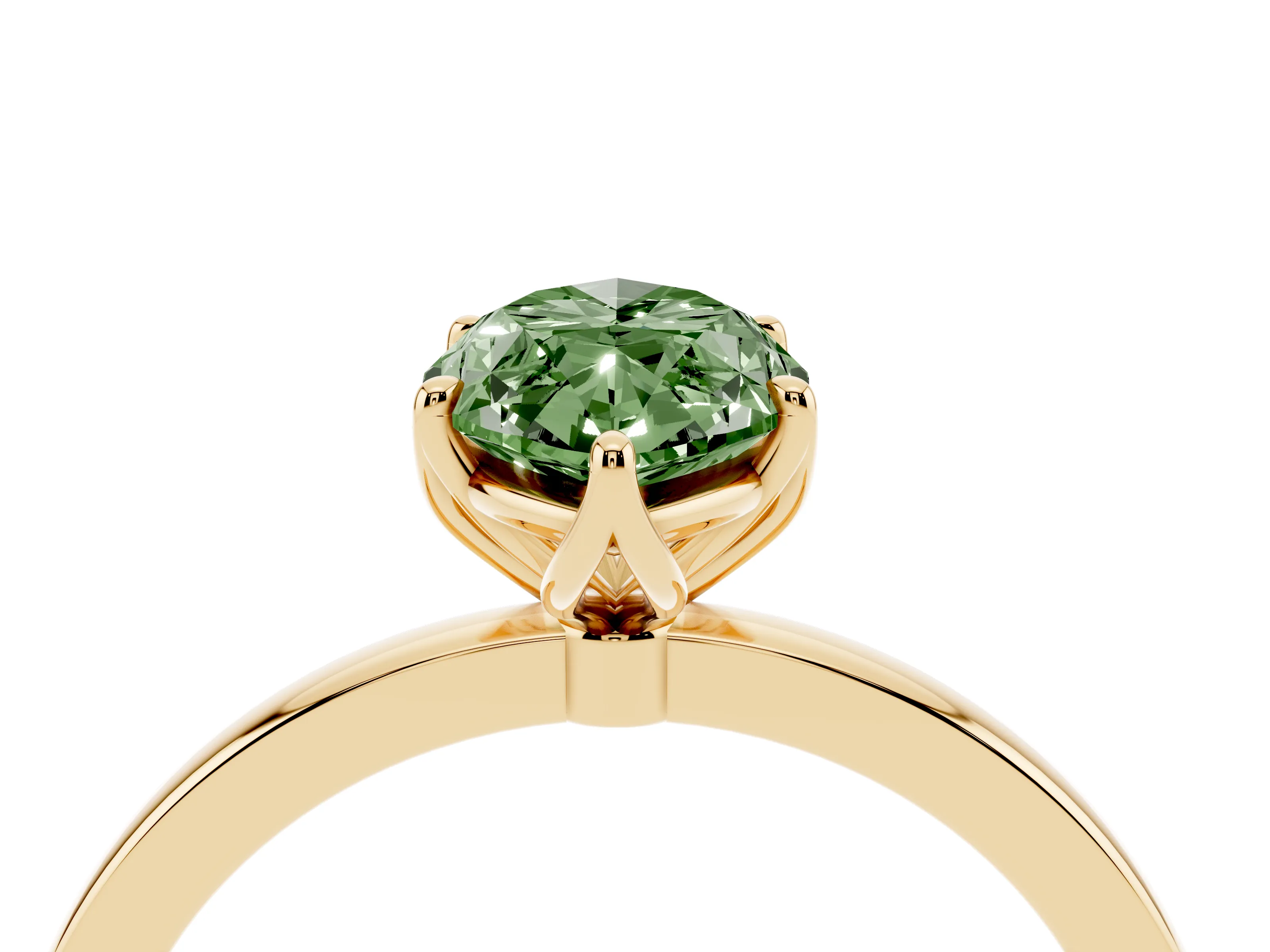 Fancy Green Marquise Cut Diamond Solitaire Ring Set in Yellow gold with Prong Setting and Thin Polished Band