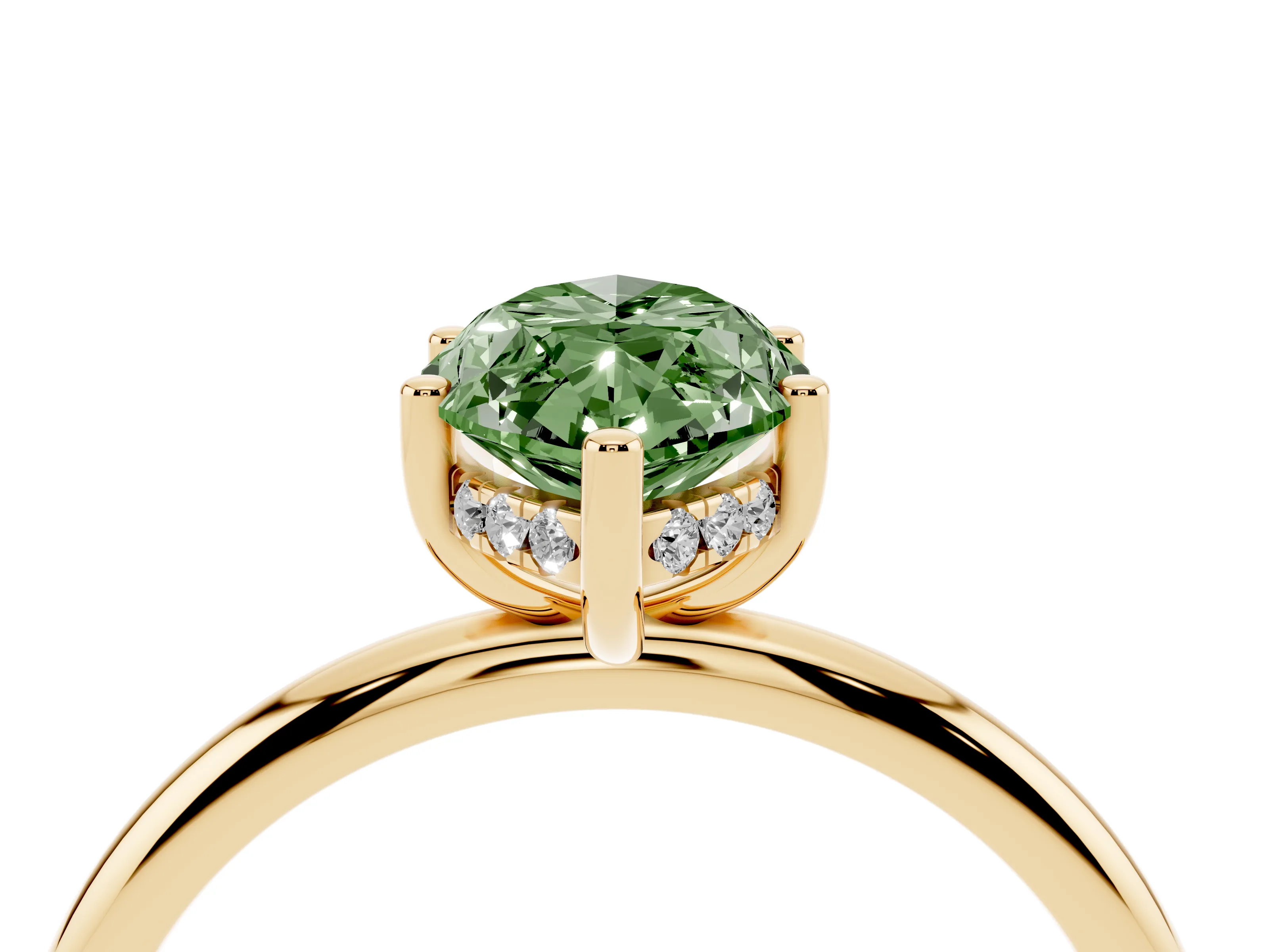 Fancy Green Marquise Cut Diamond Solitaire Engagement Ring Set in Yellow gold with Prong Setting and Polished Band