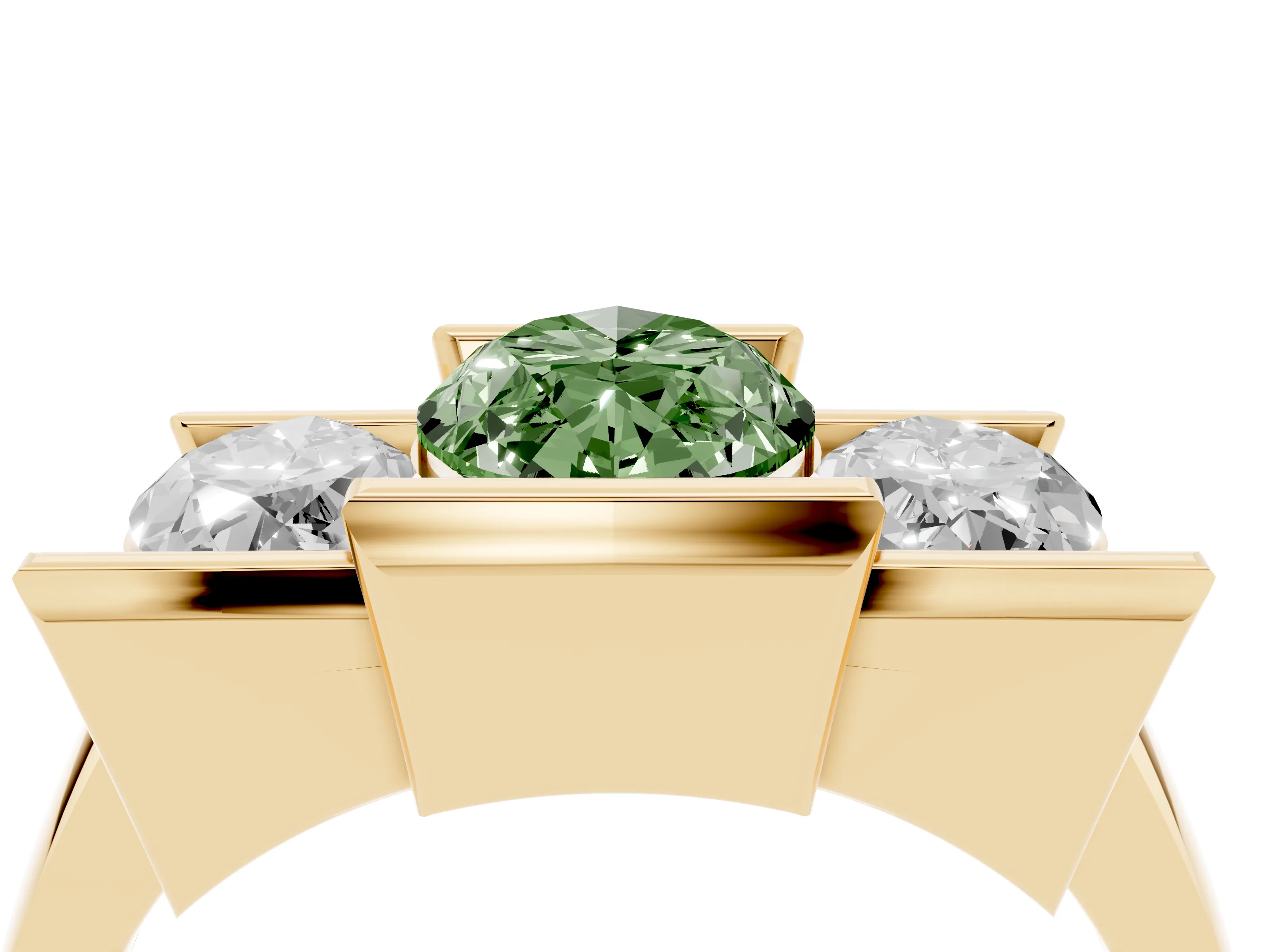 Fancy Green Marquise Cut Diamond Three-Stone Channel Set Ring Set in Yellow gold with Smooth Polished Band