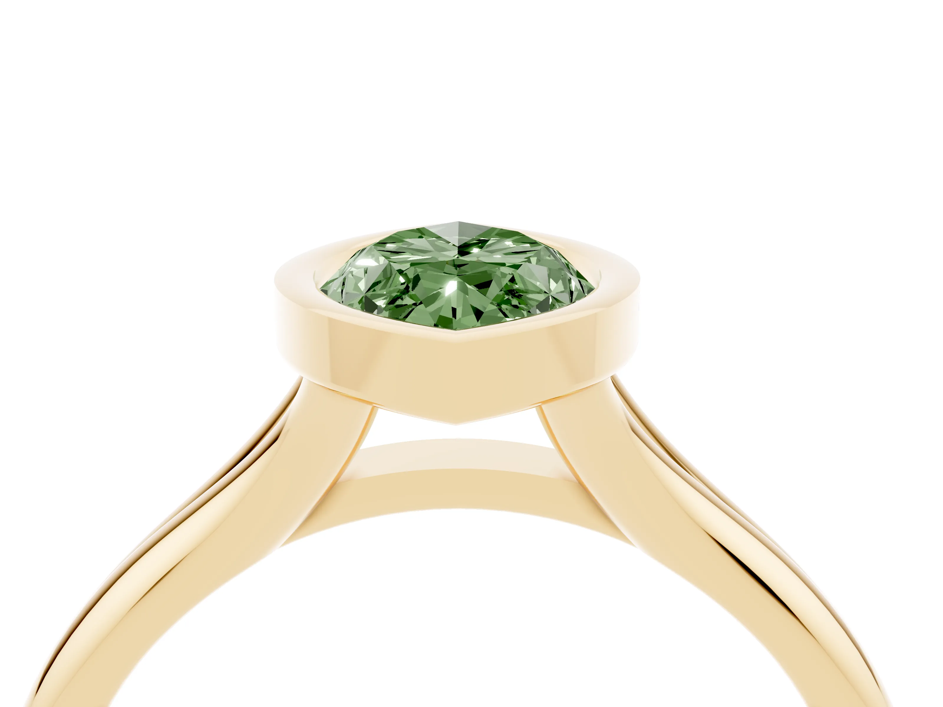 Fancy Green Bezel Set Marquise Cut Diamond Solitaire Ring Set in Yellow gold with Smooth Band