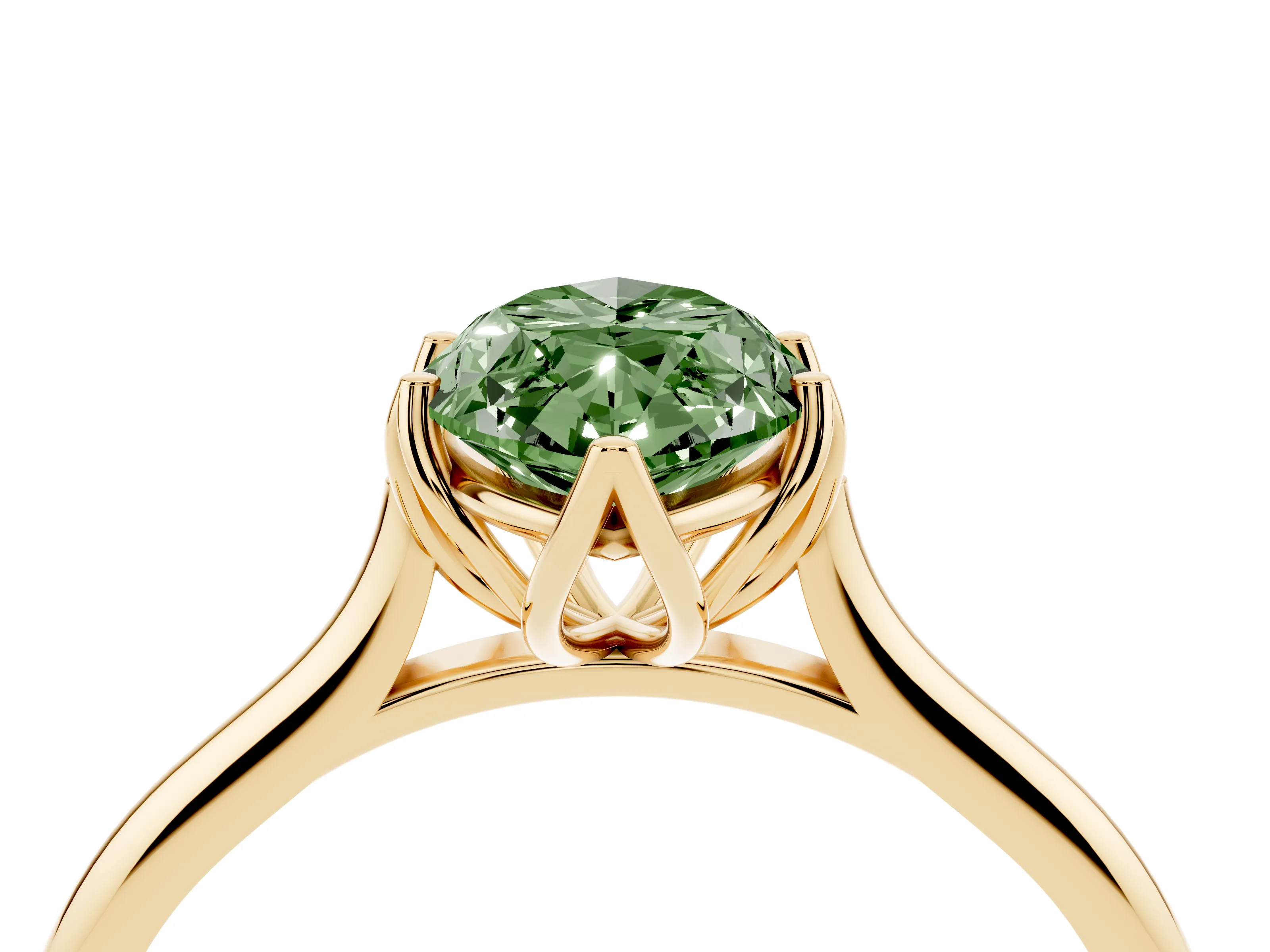 Fancy Green Marquise Cut Diamond Solitaire Cathedral Ring Set in Yellow gold with Prong Setting