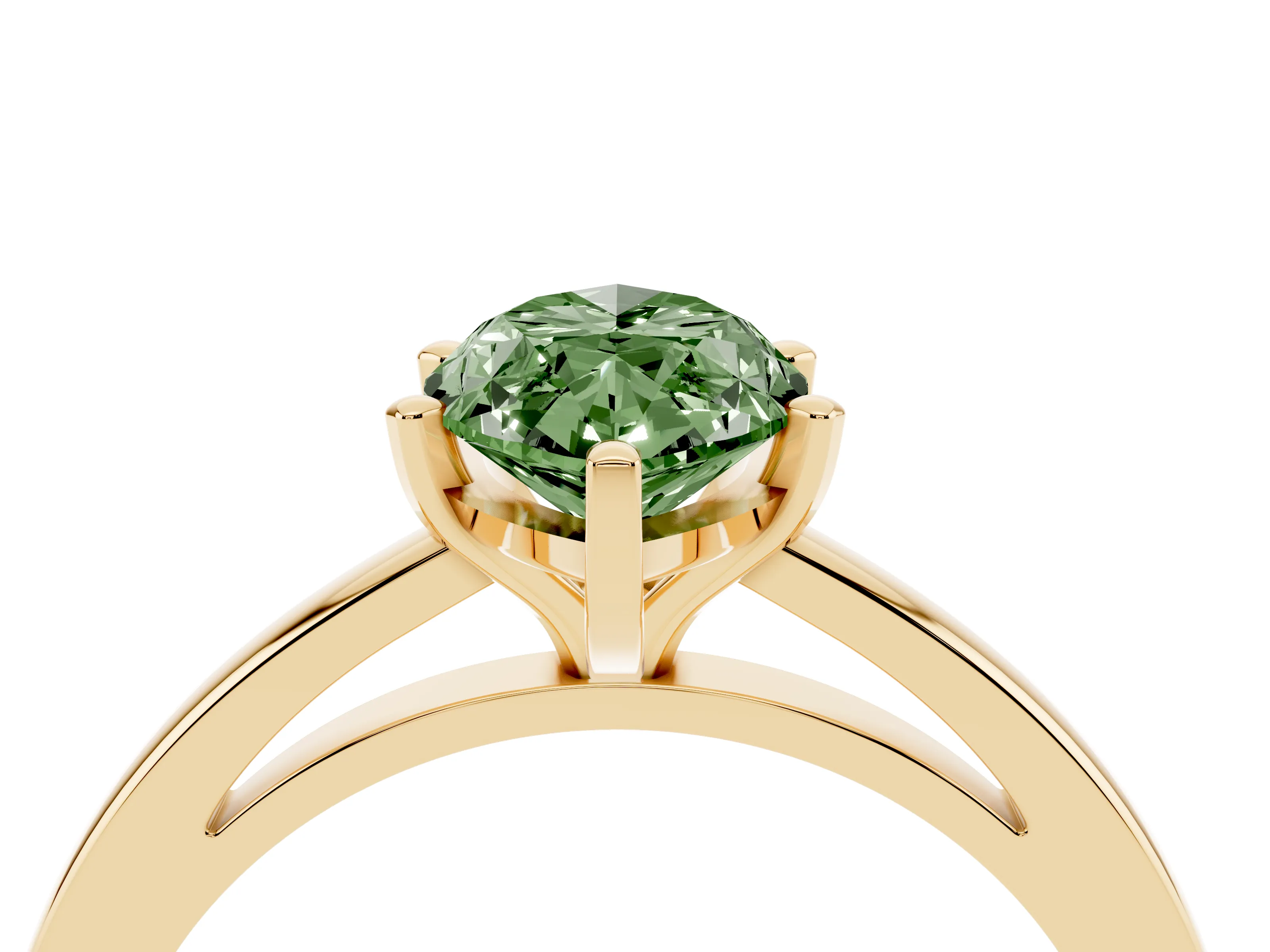 Fancy Green Marquise Cut Diamond Solitaire Engagement Ring Set in Yellow gold with Prong Setting on a Classic Band