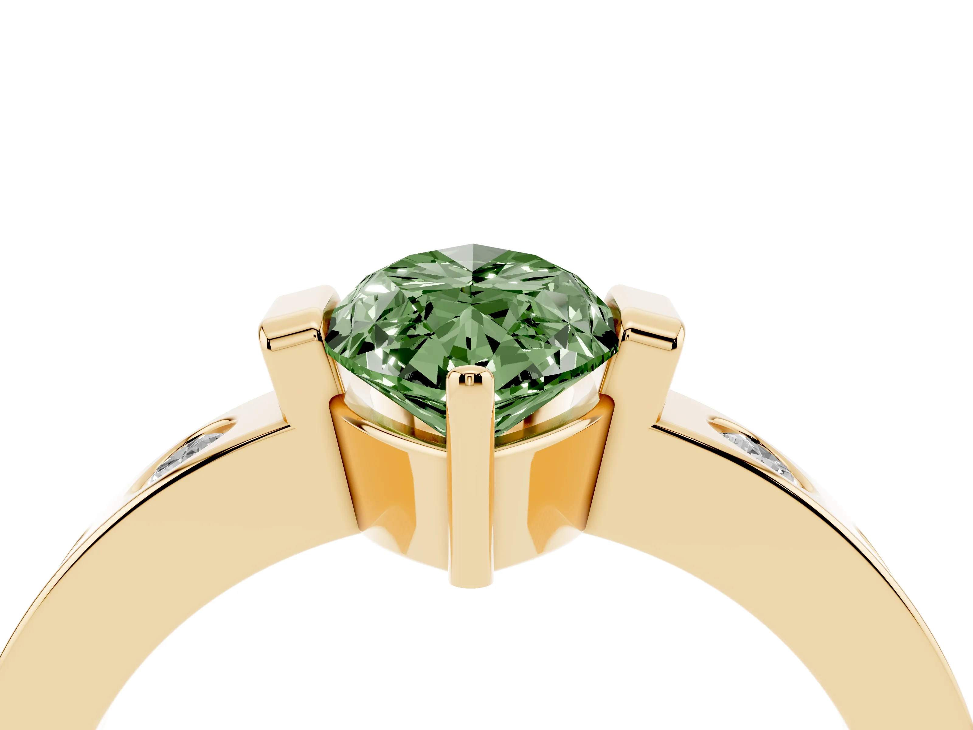 Fancy Green Marquise Cut Diamond Channel-Set Band Ring Set in Yellow gold with Bezel Prong Setting
