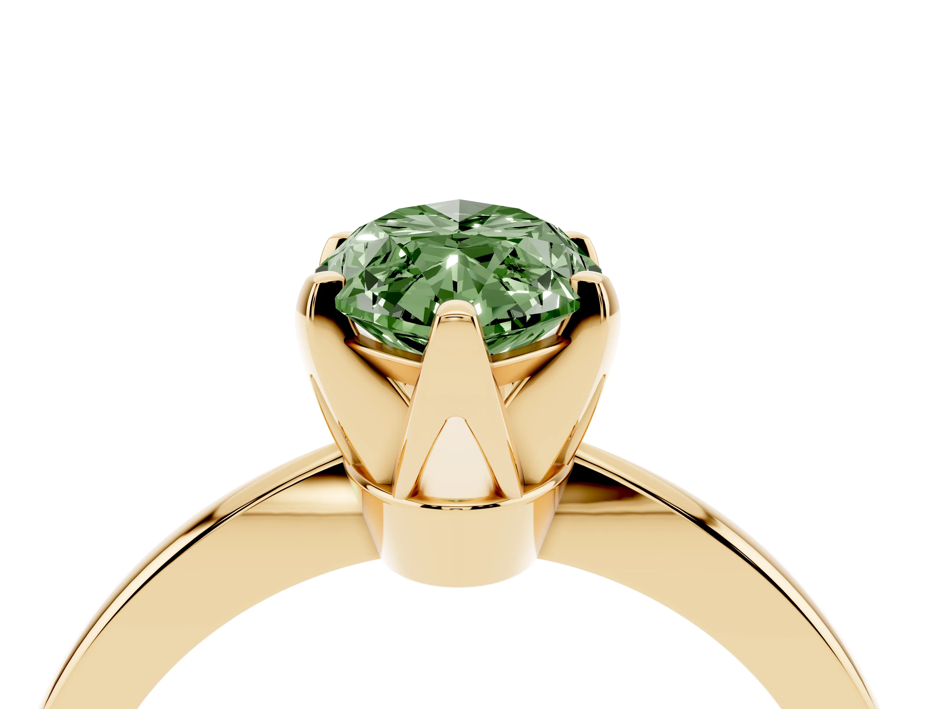Fancy Green Marquise Cut Diamond Solitaire Engagement Ring Set in Yellow gold with Slim Tapered Solitaire Band