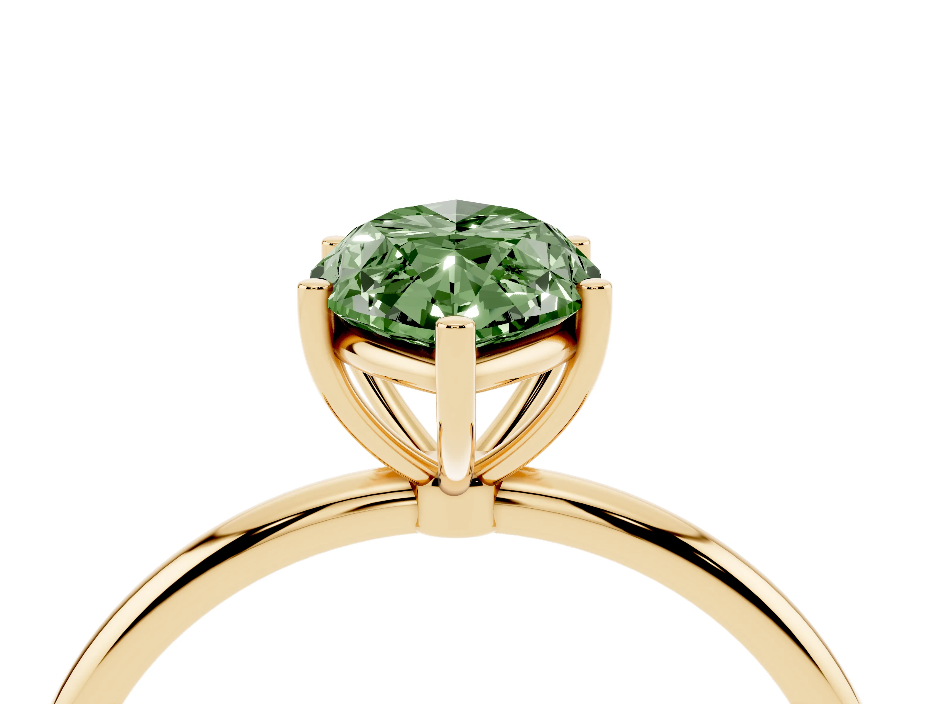 Fancy Green Marquise Cut Diamond Solitaire Engagement Ring Set in Yellow gold with Thin Band and Prong Setting