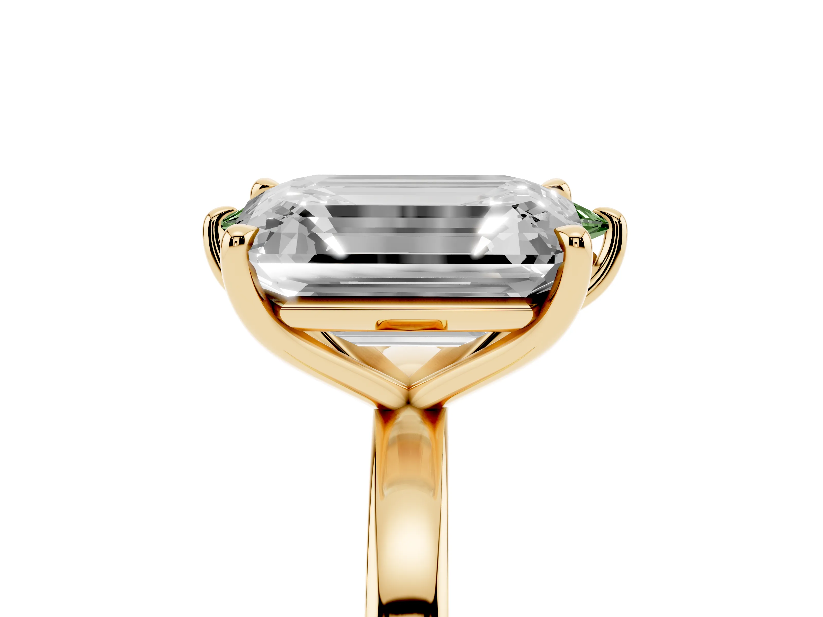 Fancy Green Marquise Cut and Emerald Cut Toi Moi Ring Set in Yellow gold with Prong Setting
