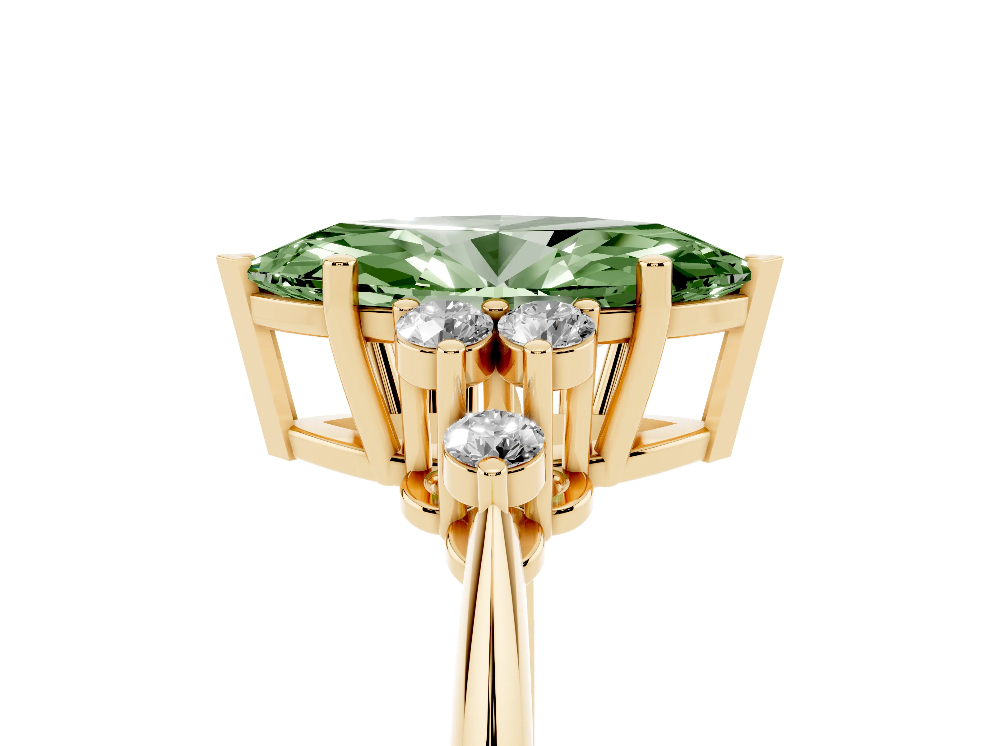 Fancy Green Marquise Cut Diamond Cluster Ring Set in Yellow gold with Plain Band and Prong Setting