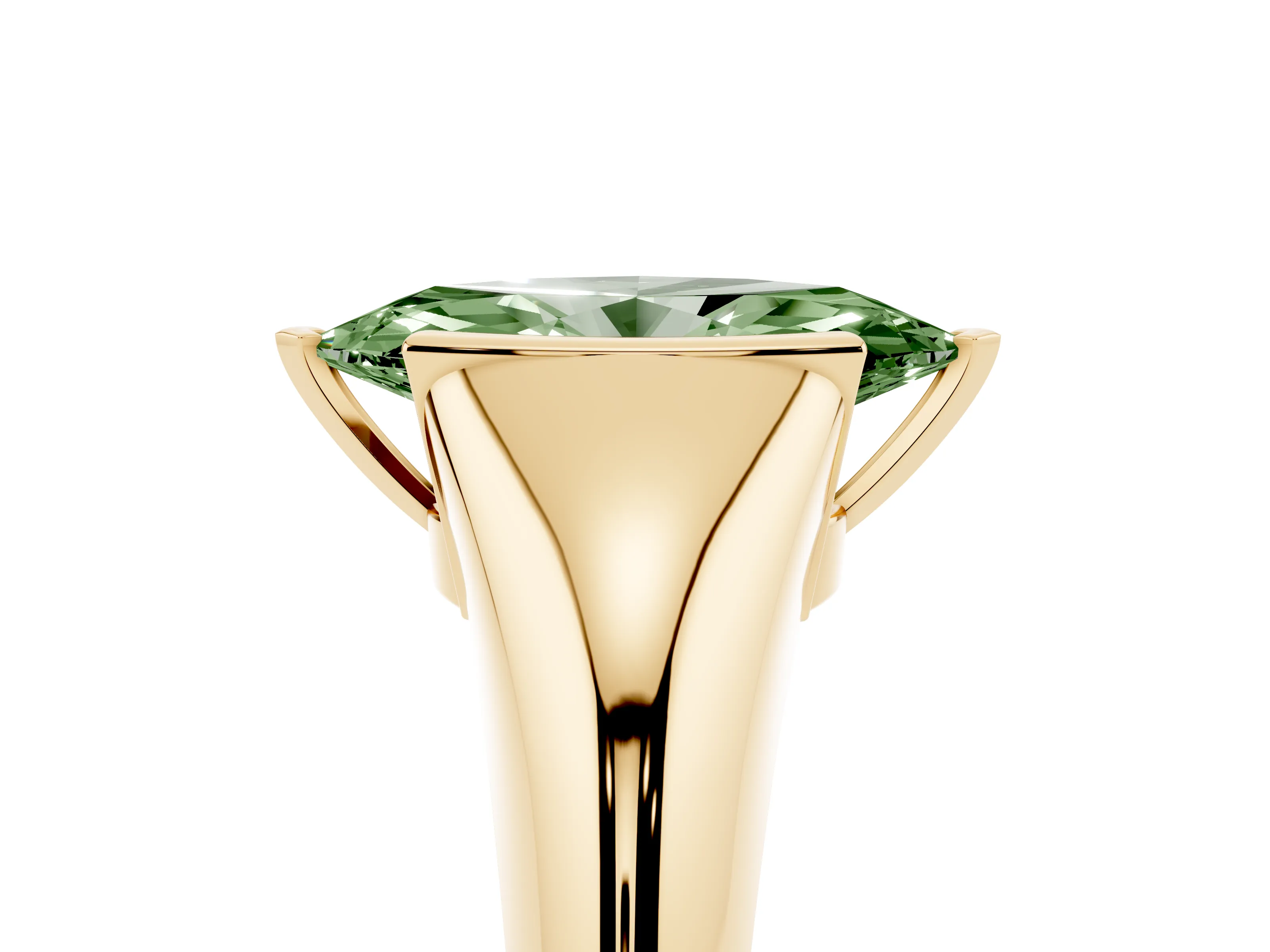 Fancy Green Marquise Cut Diamond Solitaire Tension Set Ring Set in Yellow gold