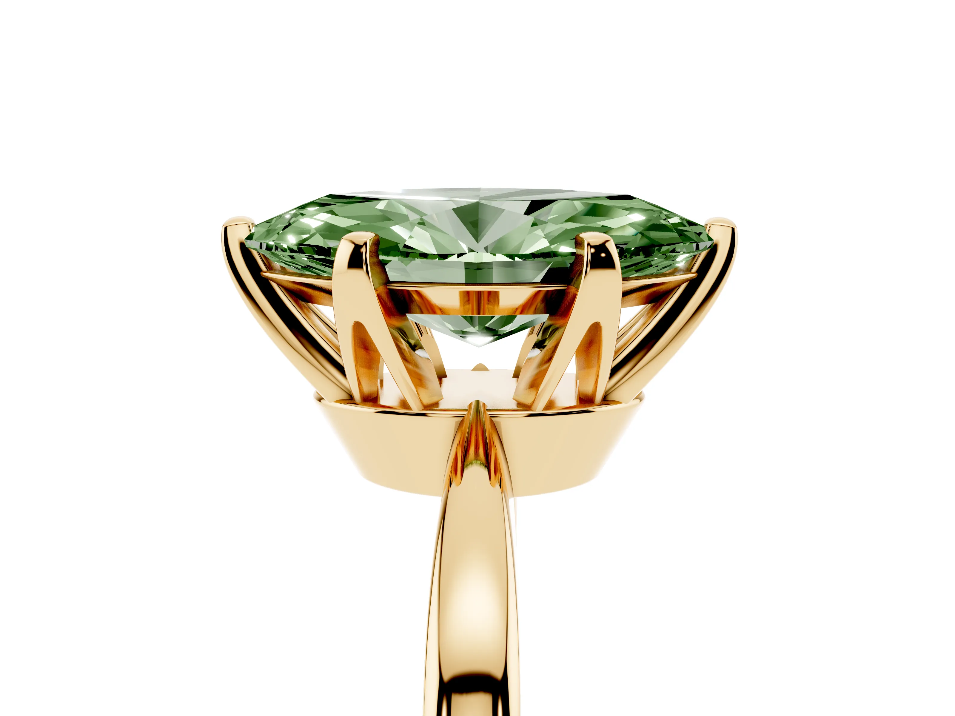 Fancy Green Marquise Cut Diamond Solitaire Engagement Ring Set in Yellow gold with Slim Tapered Solitaire Band
