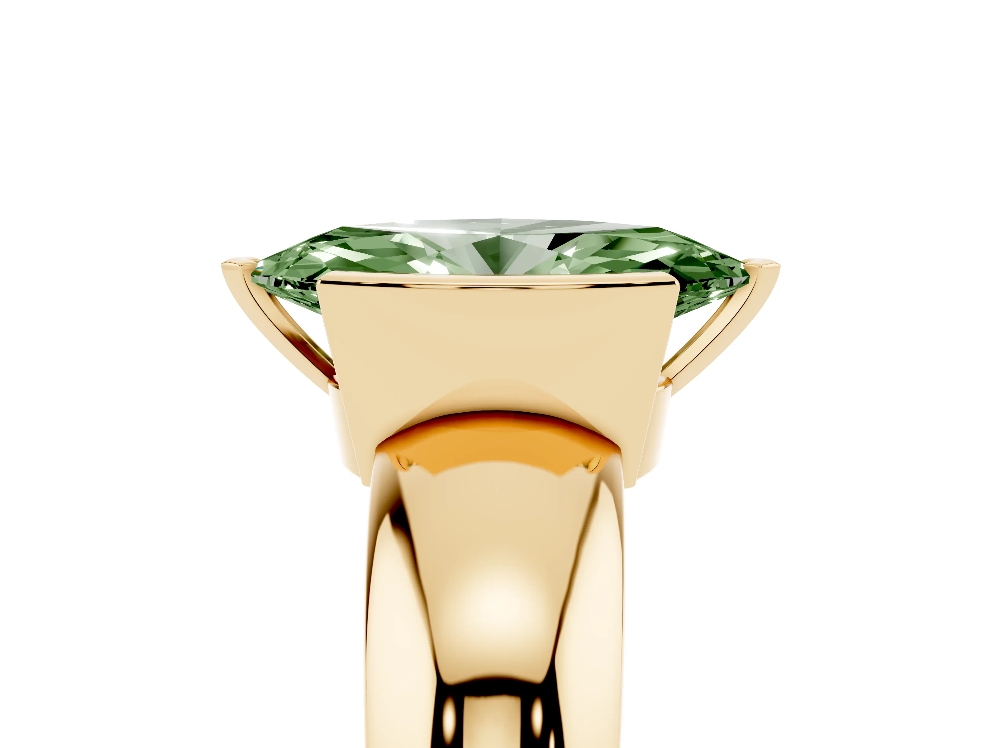 Fancy Green Marquise Cut Diamond Solitaire Tension Set Ring Set in Yellow gold with Wide Band