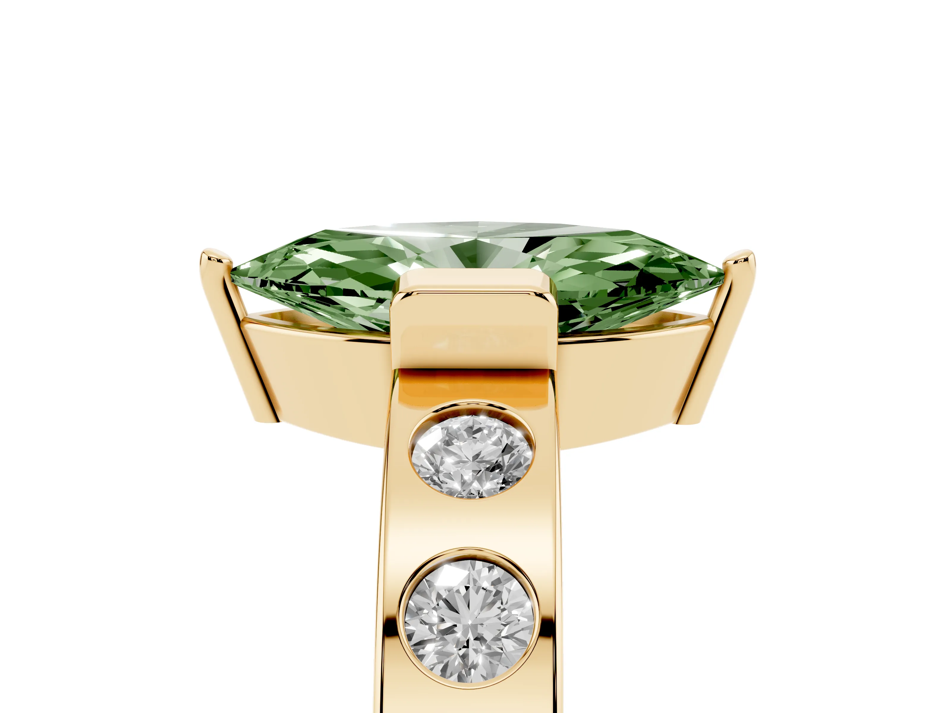 Fancy Green Marquise Cut Diamond Channel-Set Band Ring Set in Yellow gold with Bezel Prong Setting