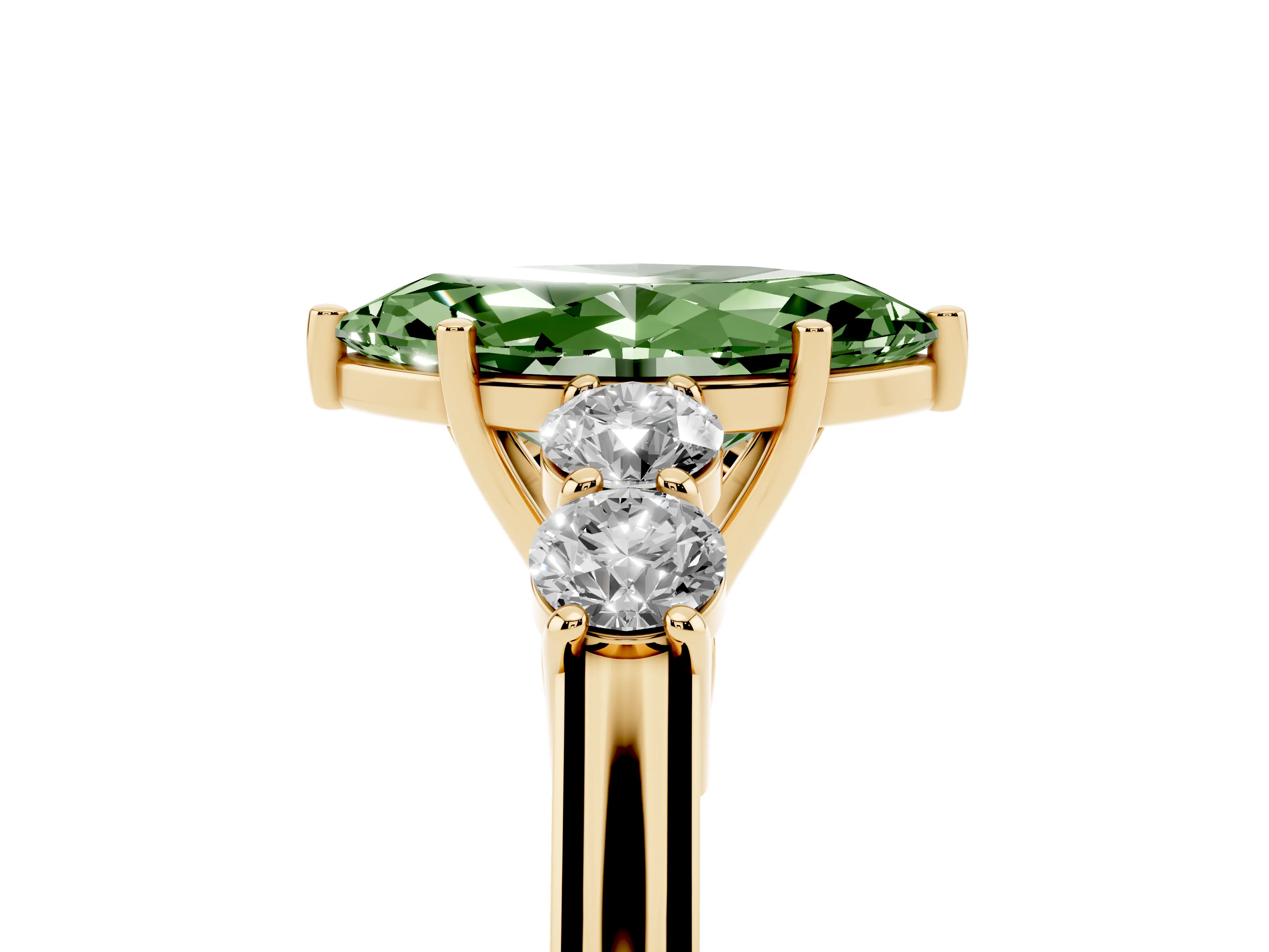Fancy Green Marquise Cut Diamond Five-Stone Prong Set Band Ring Set in Yellow gold with Polished Band