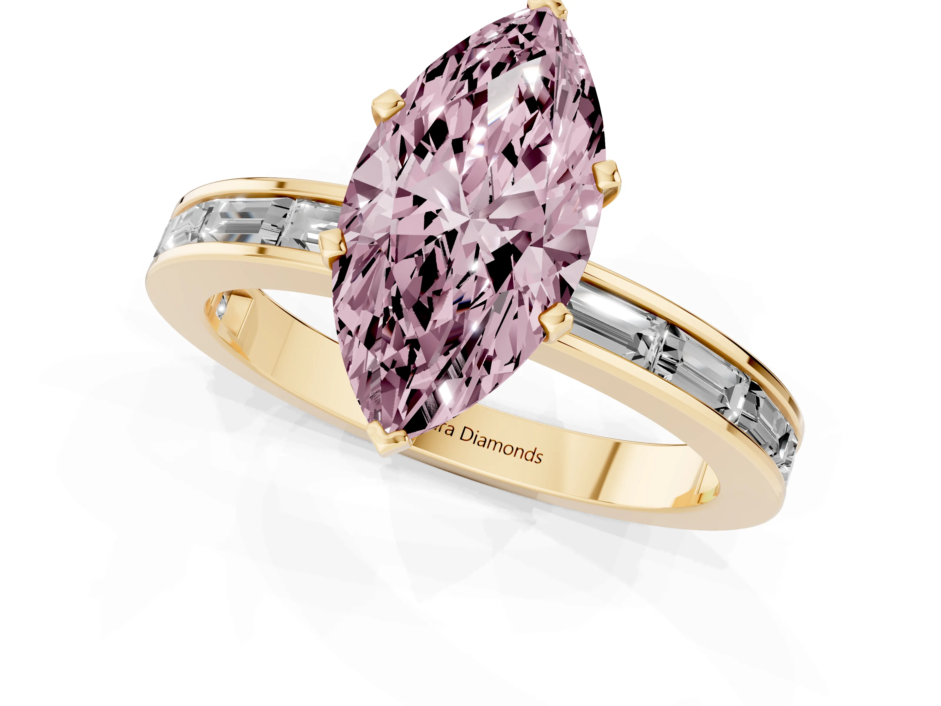 Marquise Channel Set Engagement Ring Setting for a Fancy Pink Lab-Grown Diamond | Yellow Gold