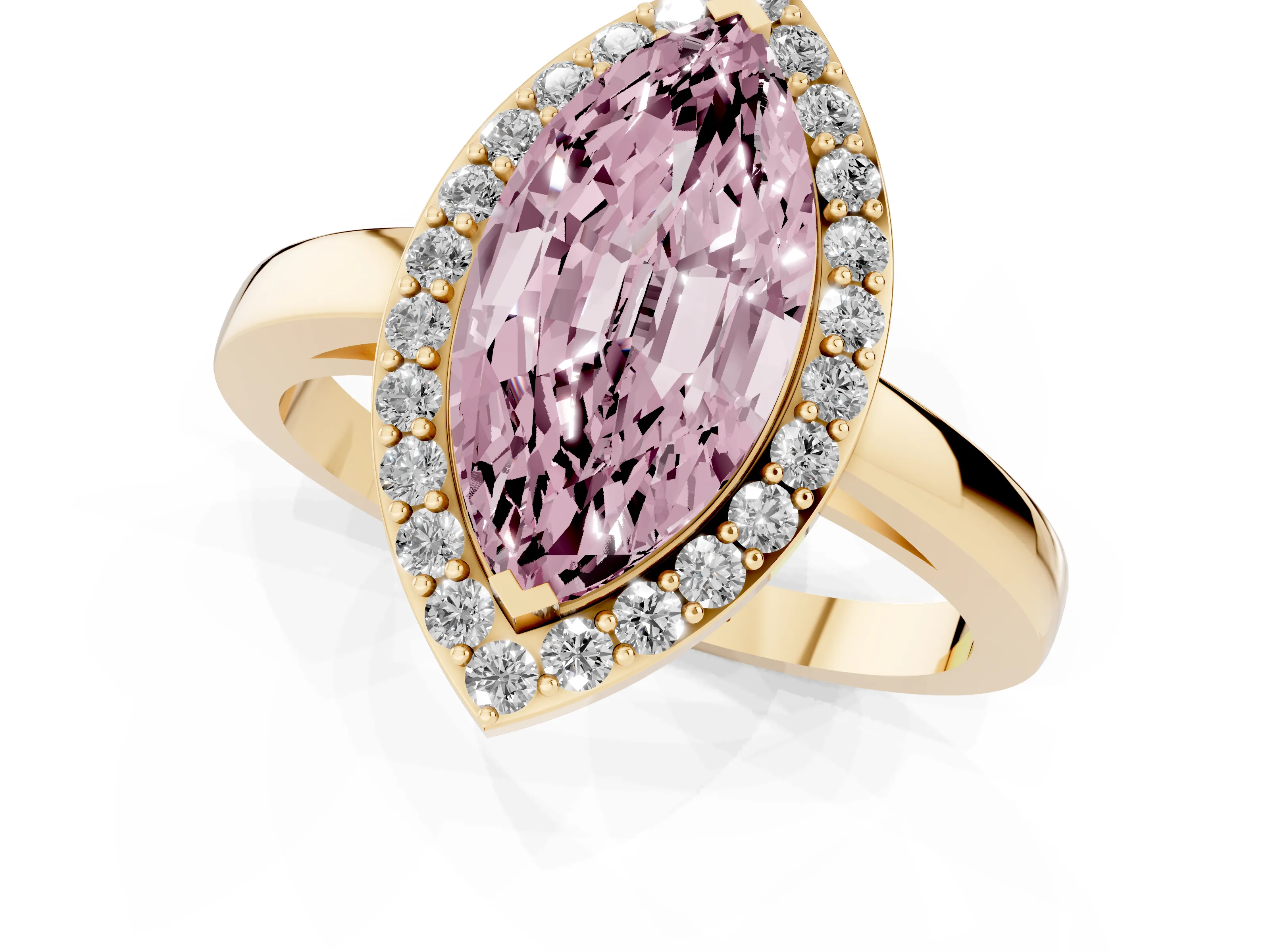 Fancy Pink Marquise Cut Diamond Halo Ring Set in Yellow gold with Solitaire Band and Prong Setting