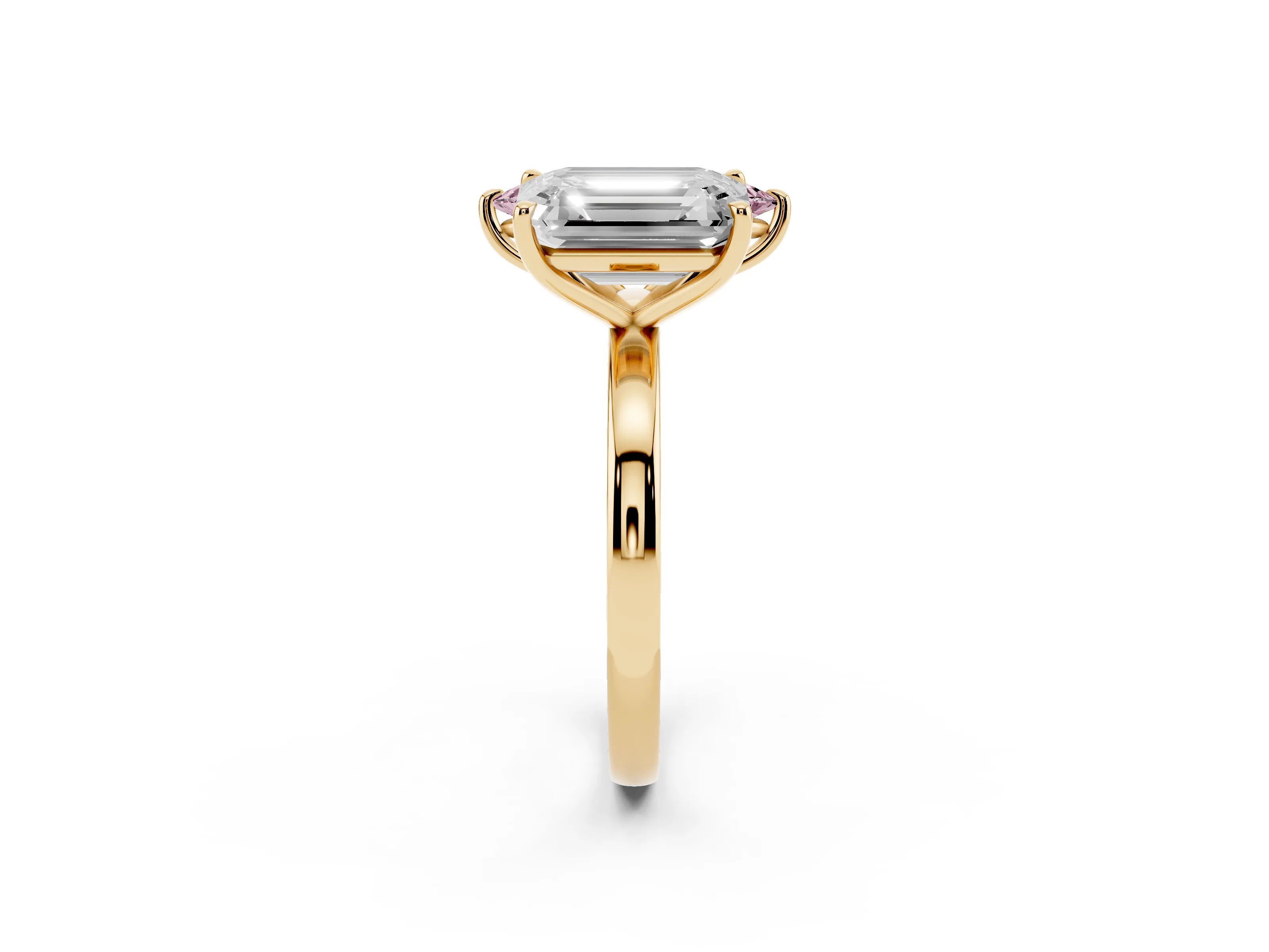 Fancy Pink Marquise Cut and Emerald Cut Toi Moi Ring Set in Yellow gold with Prong Setting