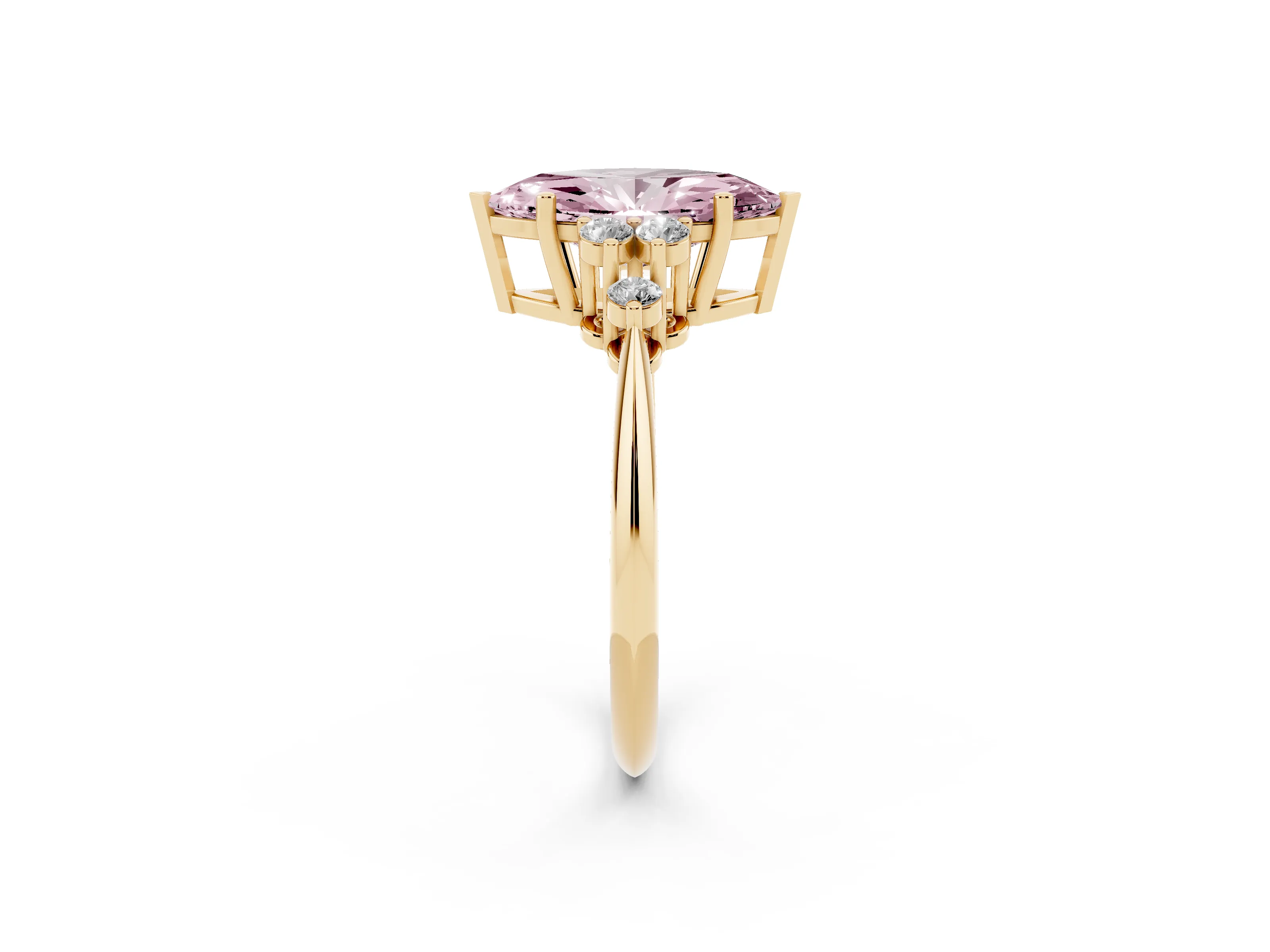 Fancy Pink Marquise Cut Diamond Cluster Ring Set in Yellow gold with Plain Band and Prong Setting