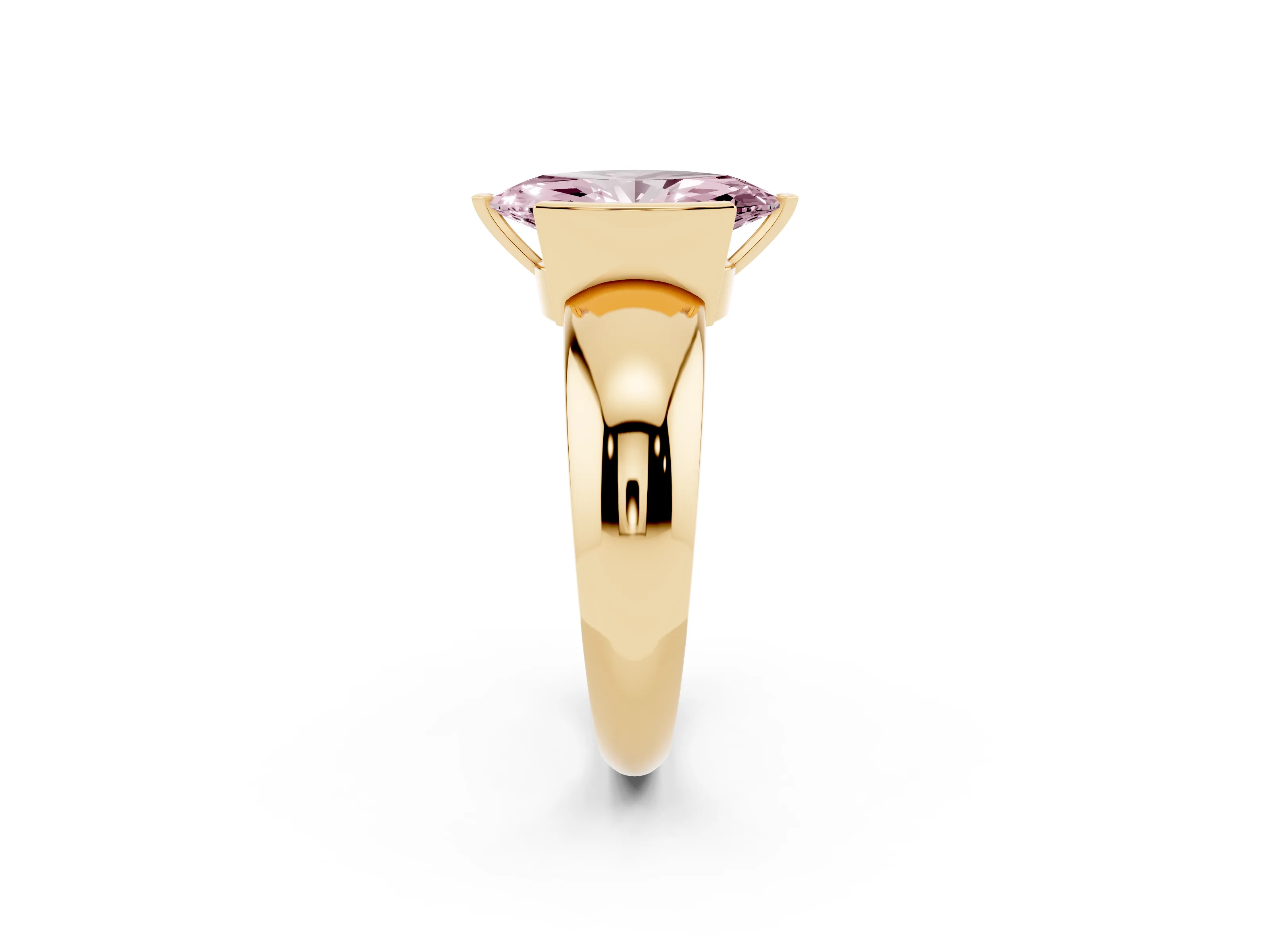 Fancy Pink Marquise Cut Diamond Solitaire Tension Set Ring Set in Yellow gold with Wide Band