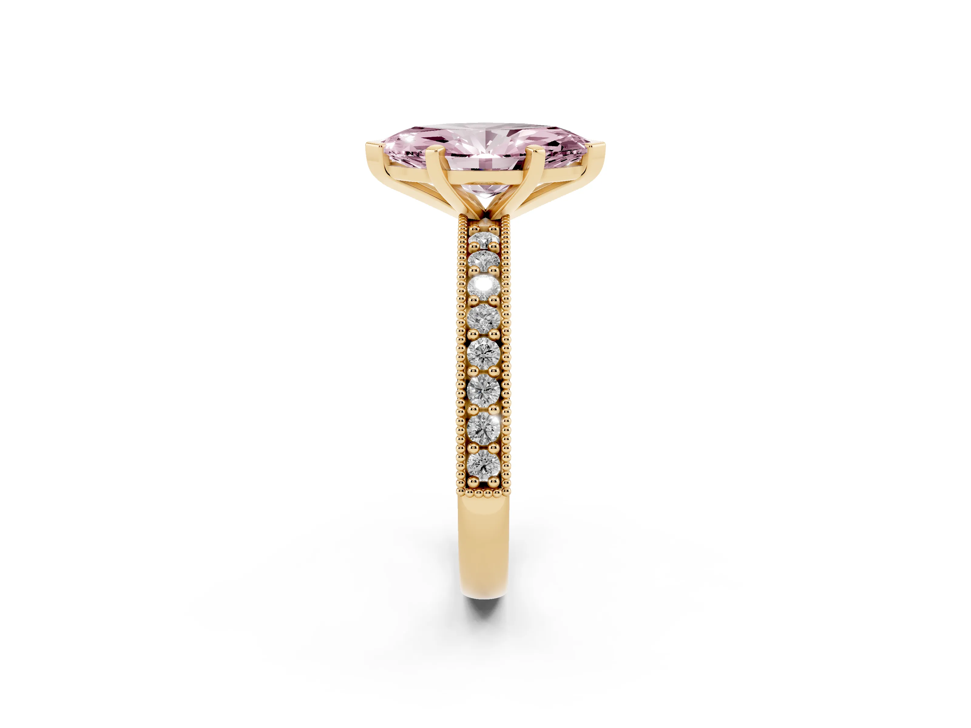 Marquise Milgrain Pavé Engagement Ring Setting for a Fancy Pink Lab-Grown Diamond | Yellow Gold