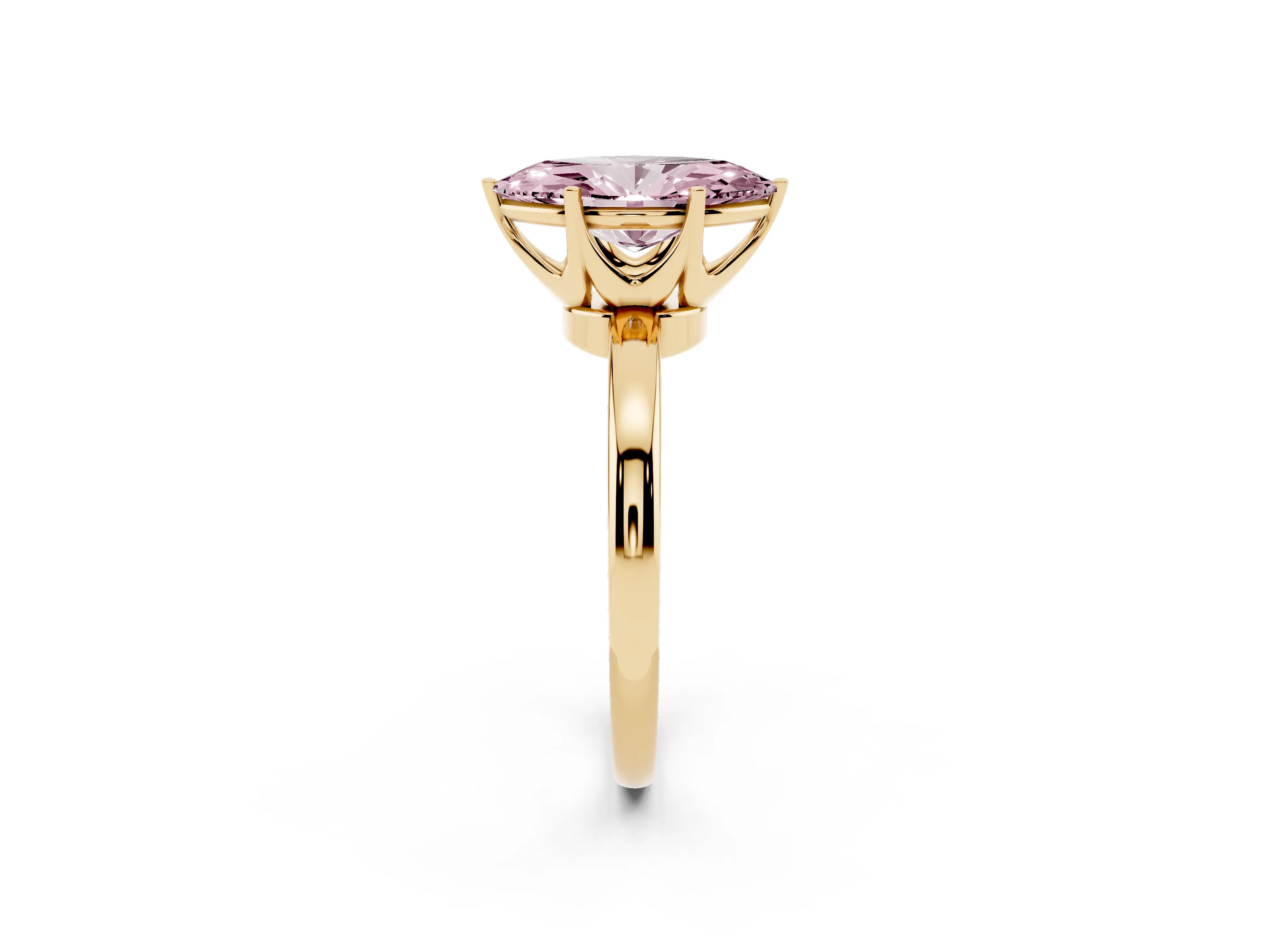 Fancy Pink Marquise Cut Diamond Solitaire Ring Set in Yellow gold with Raised Prong Setting on a Classic Band