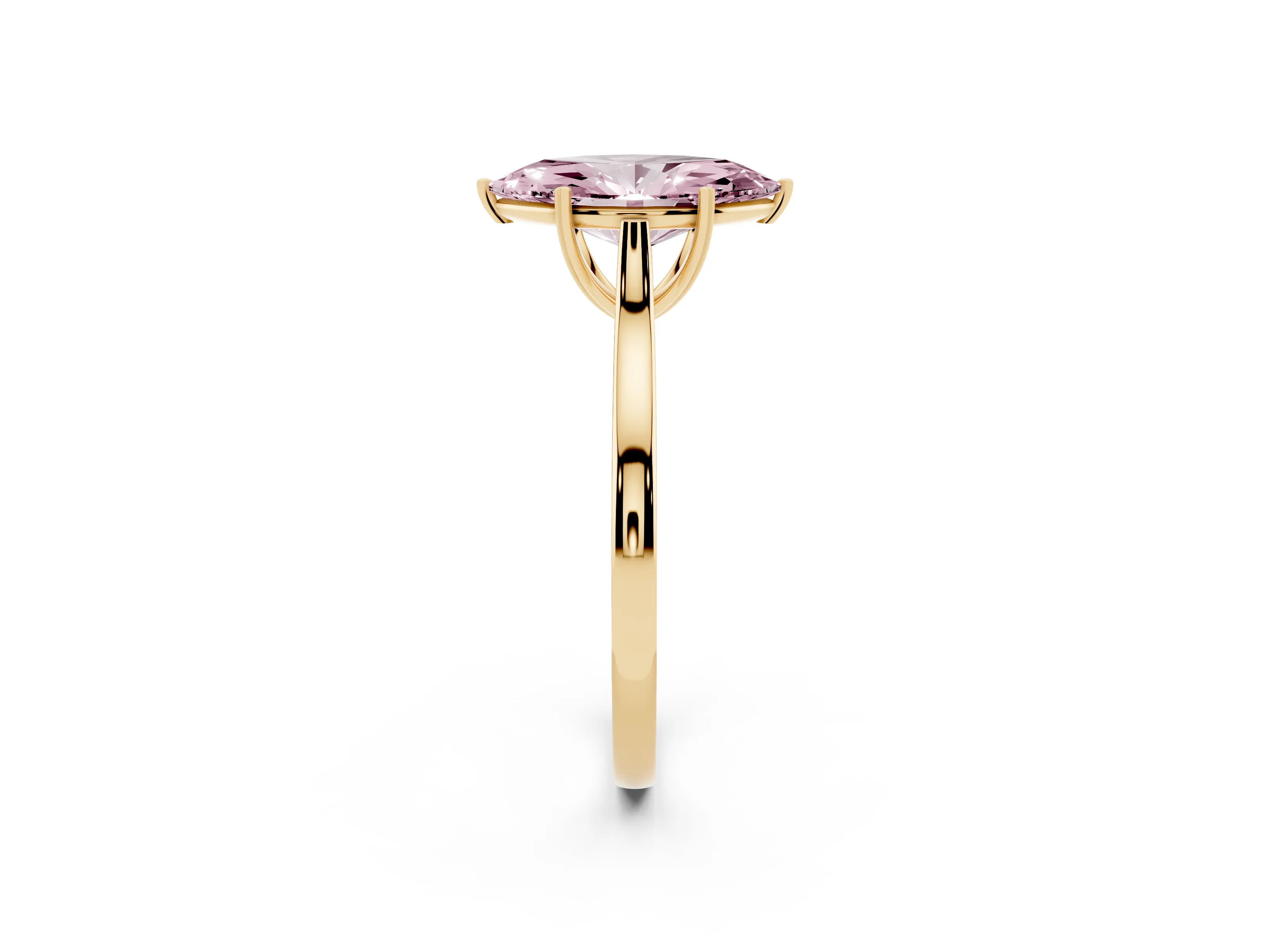 Fancy Pink Marquise Cut Diamond Solitaire Heart Prong Engagement Ring Set in Yellow gold with Tapered Band