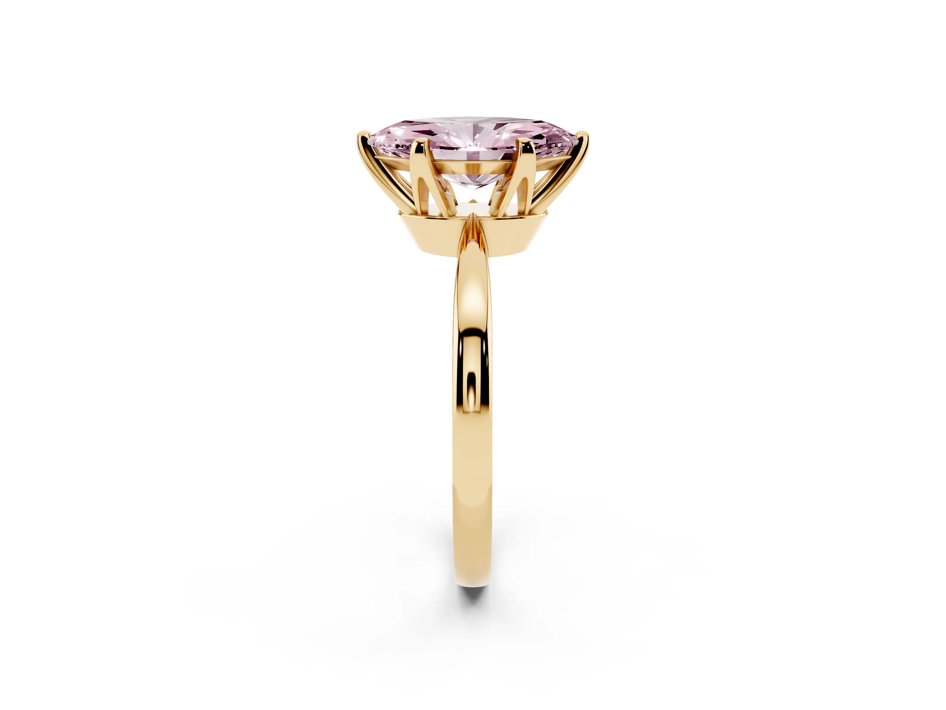 Fancy Pink Marquise Cut Diamond Solitaire Engagement Ring Set in Yellow gold with Slim Tapered Solitaire Band
