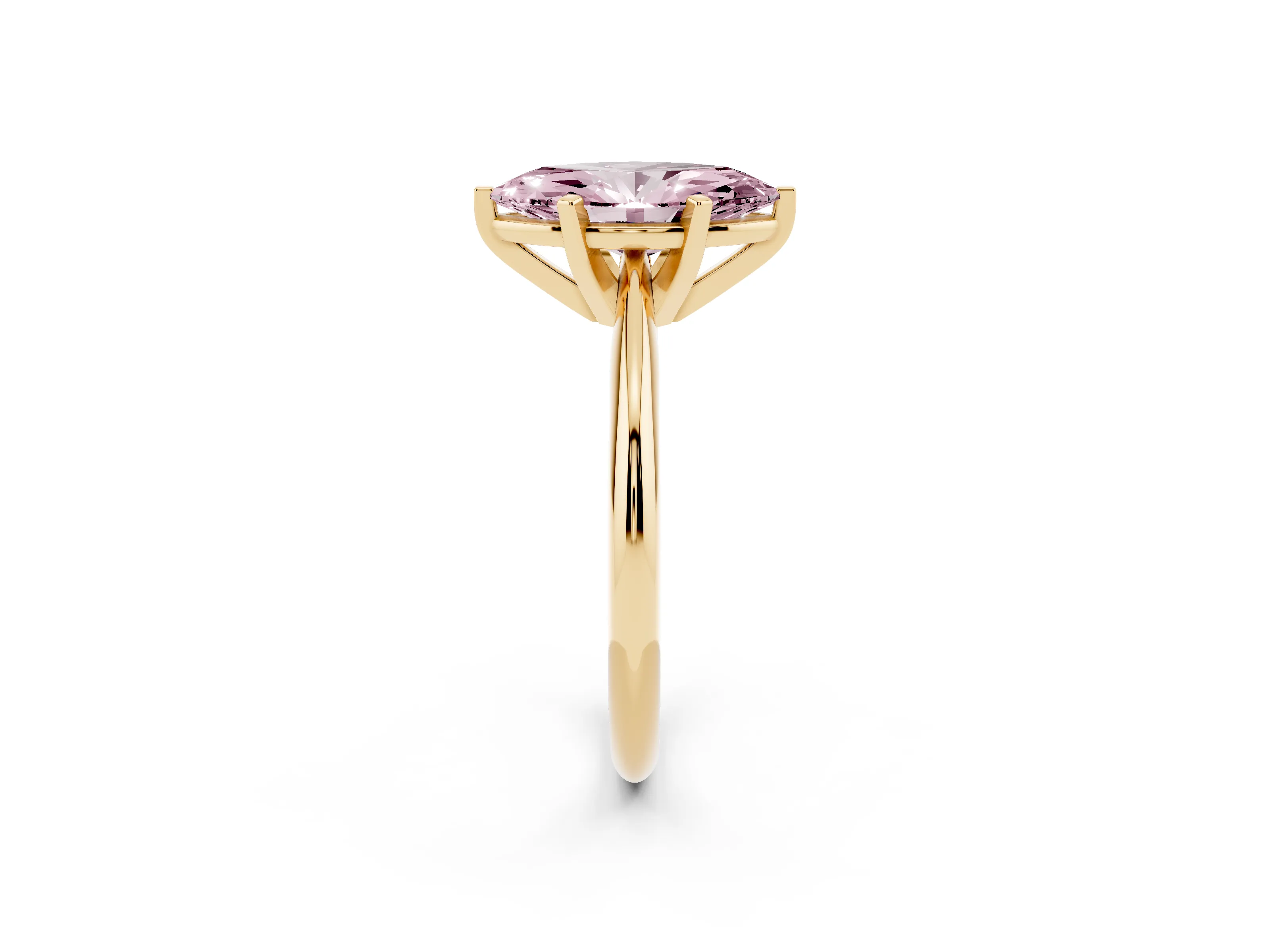 Fancy Pink Marquise Cut Diamond Solitaire Ring Set in Yellow gold with Prong Setting on a Plain Round Band
