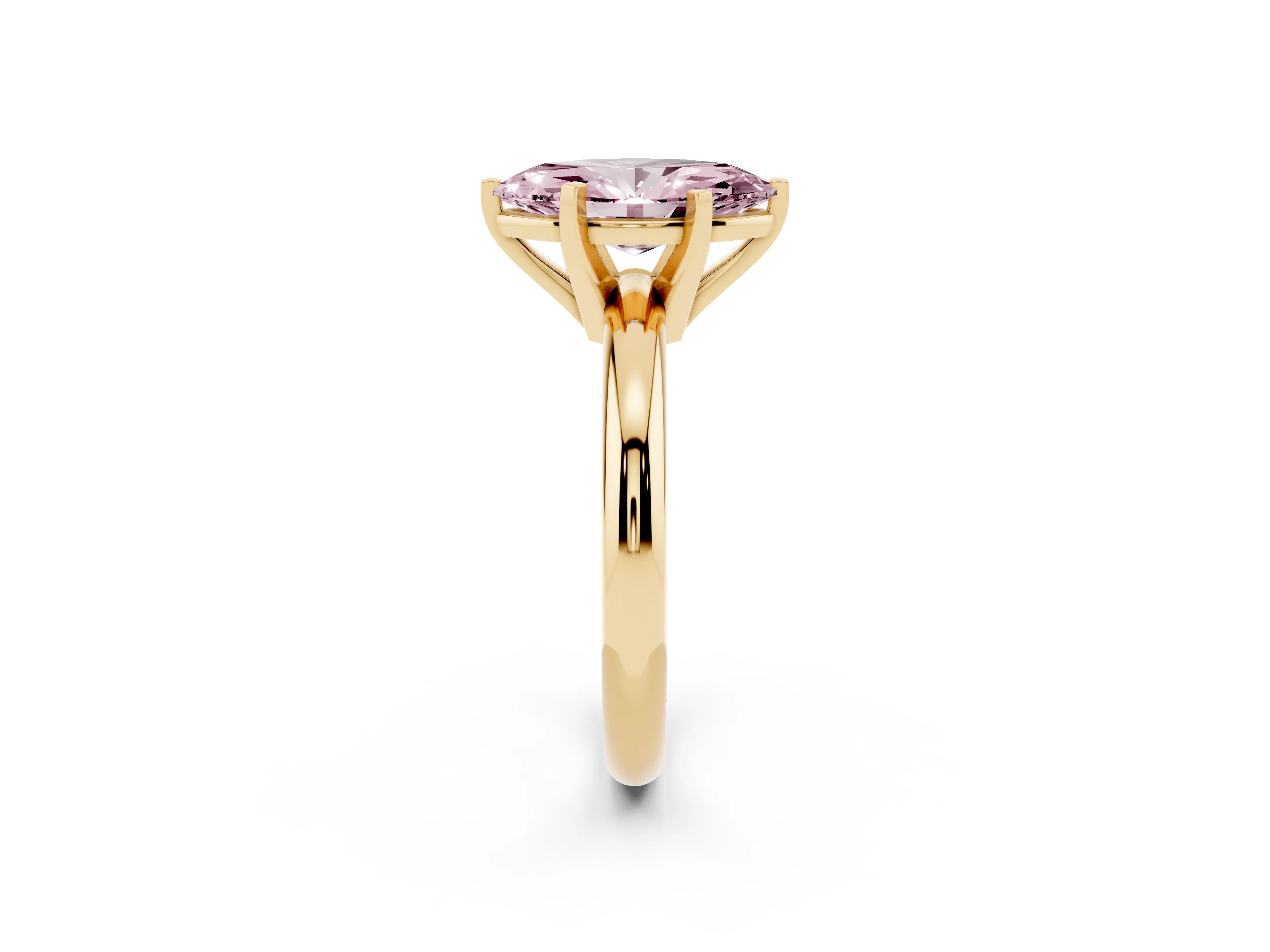 Fancy Pink Marquise Cut Diamond Solitaire Engagement Ring Set in Yellow gold with Round Band and Prong Setting
