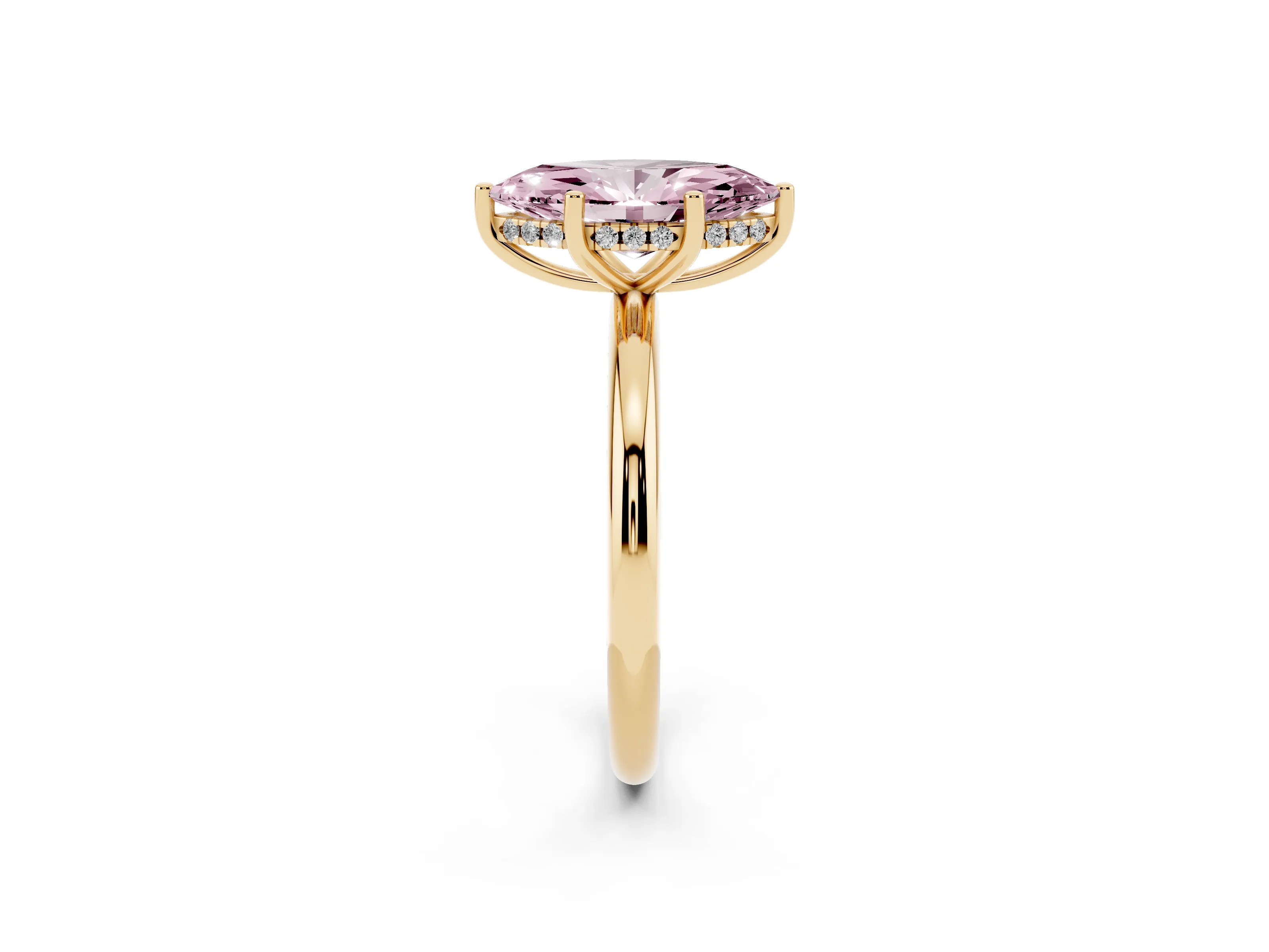 Fancy Pink Marquise Cut Diamond Solitaire Engagement Ring Set in Yellow gold with Prong Setting and Polished Band